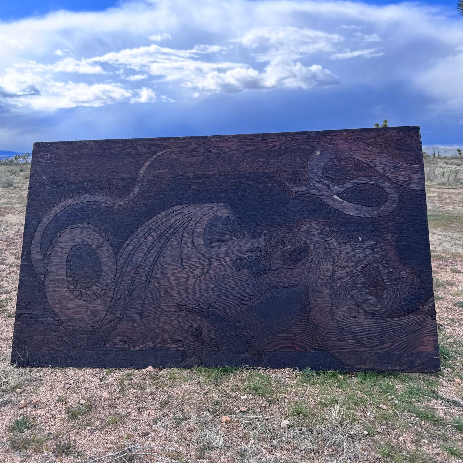 1980's Carved Plywood Dragon Art Panel - Monte Visión