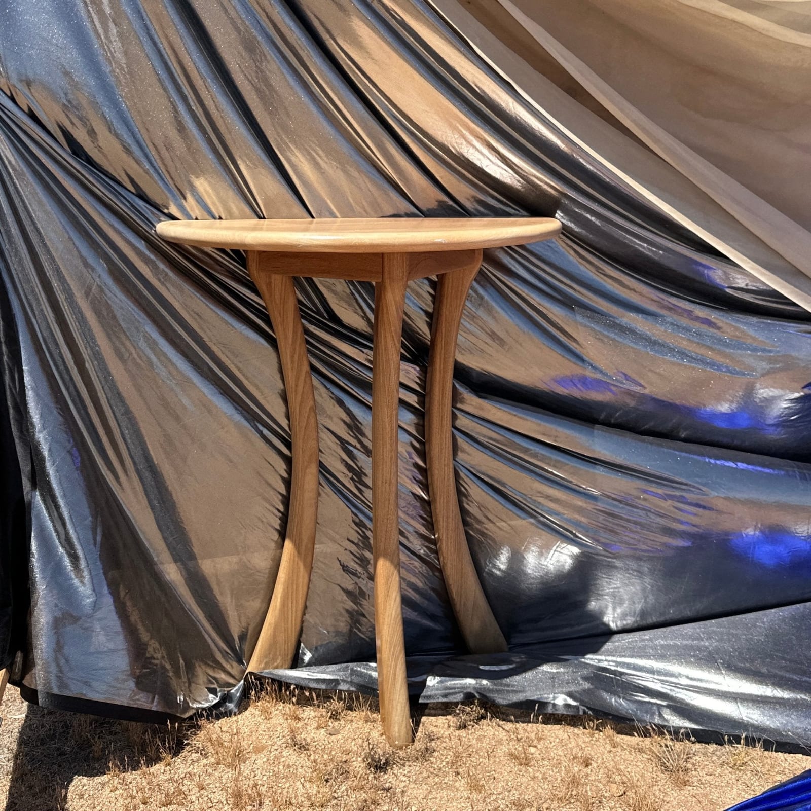 Signed Artist-Made Vintage Demi Lune Wood Console Table - Monte Visión