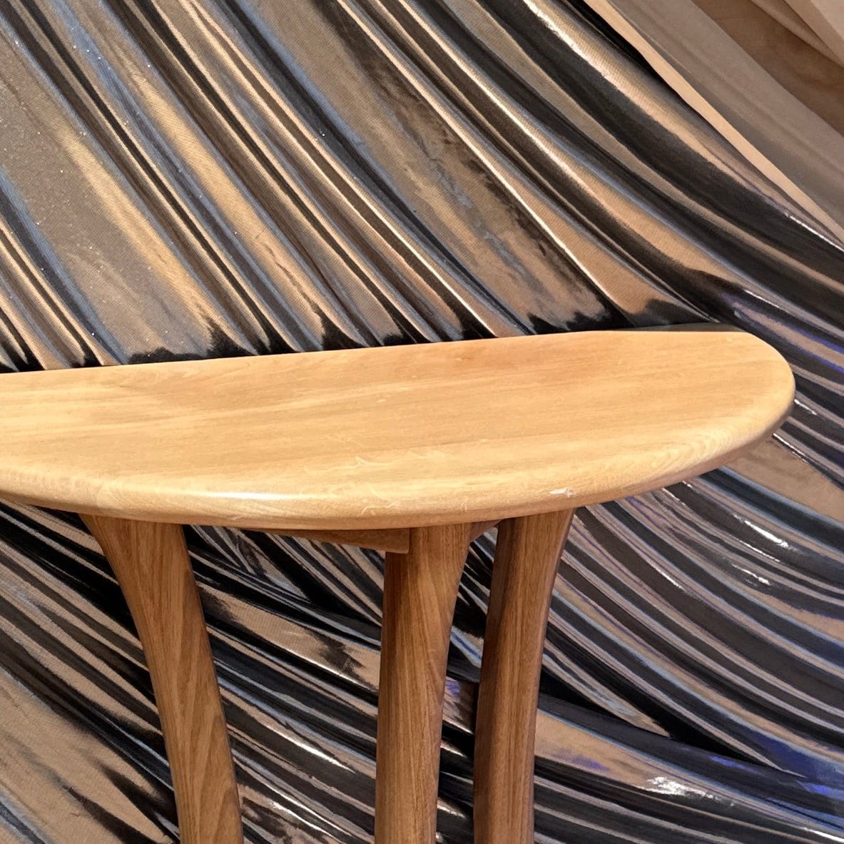 Signed Artist-Made Vintage Demi Lune Wood Console Table - Monte Visión