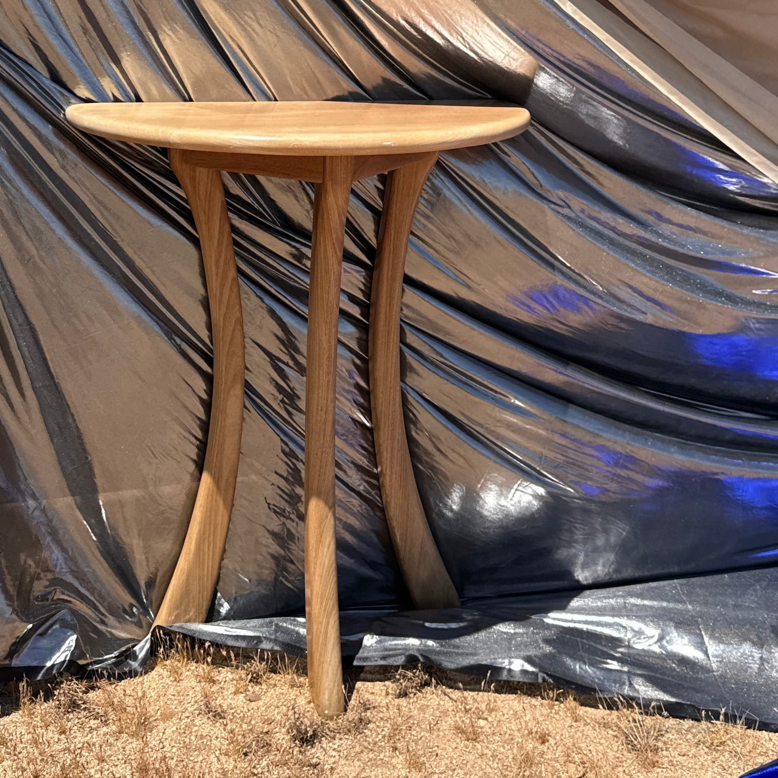 Signed Artist-Made Vintage Demi Lune Wood Console Table - Monte Visión