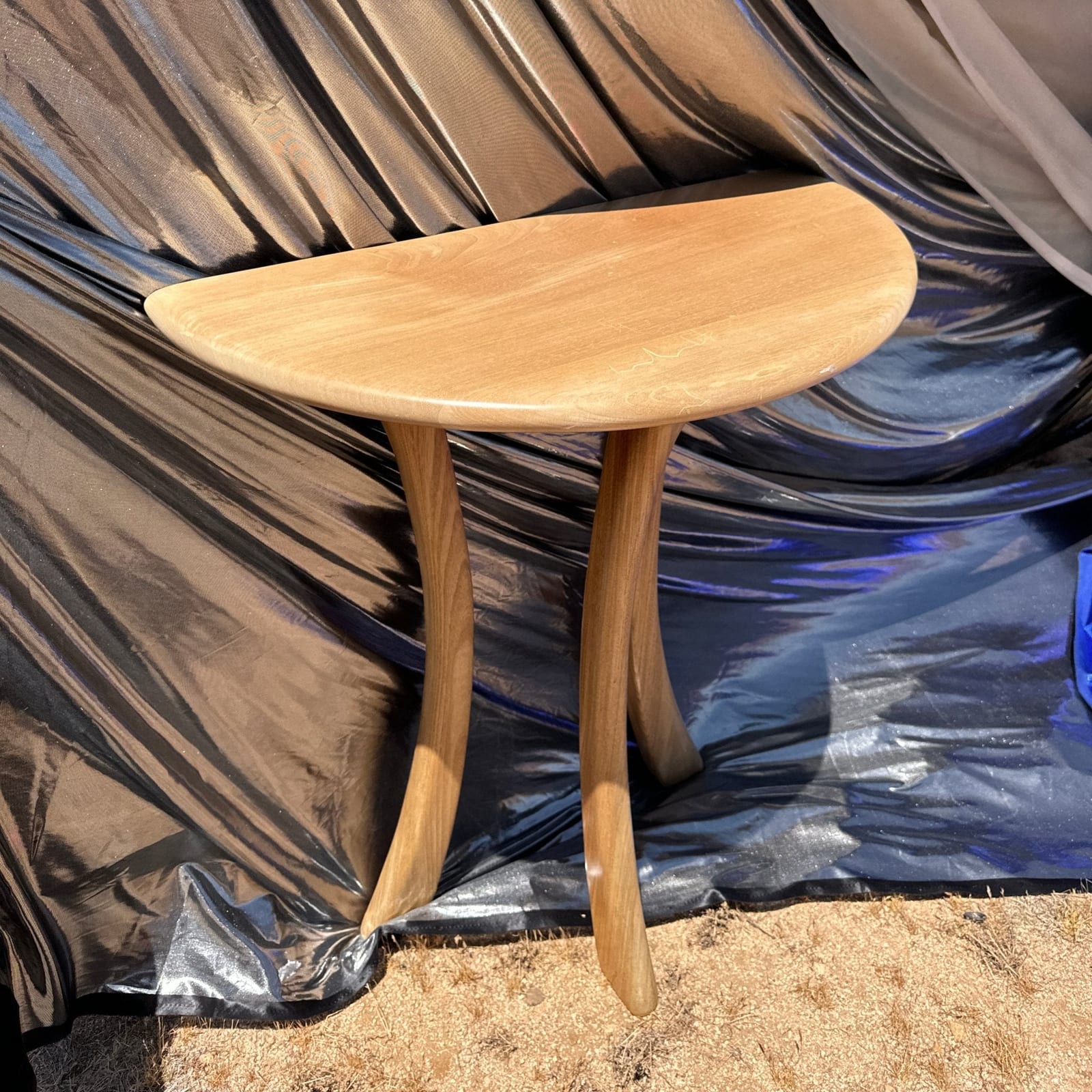 Signed Artist-Made Vintage Demi Lune Wood Console Table - Monte Visión