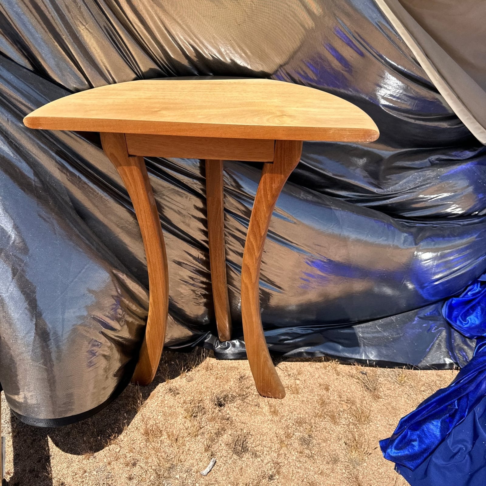 Signed Artist-Made Vintage Demi Lune Wood Console Table - Monte Visión