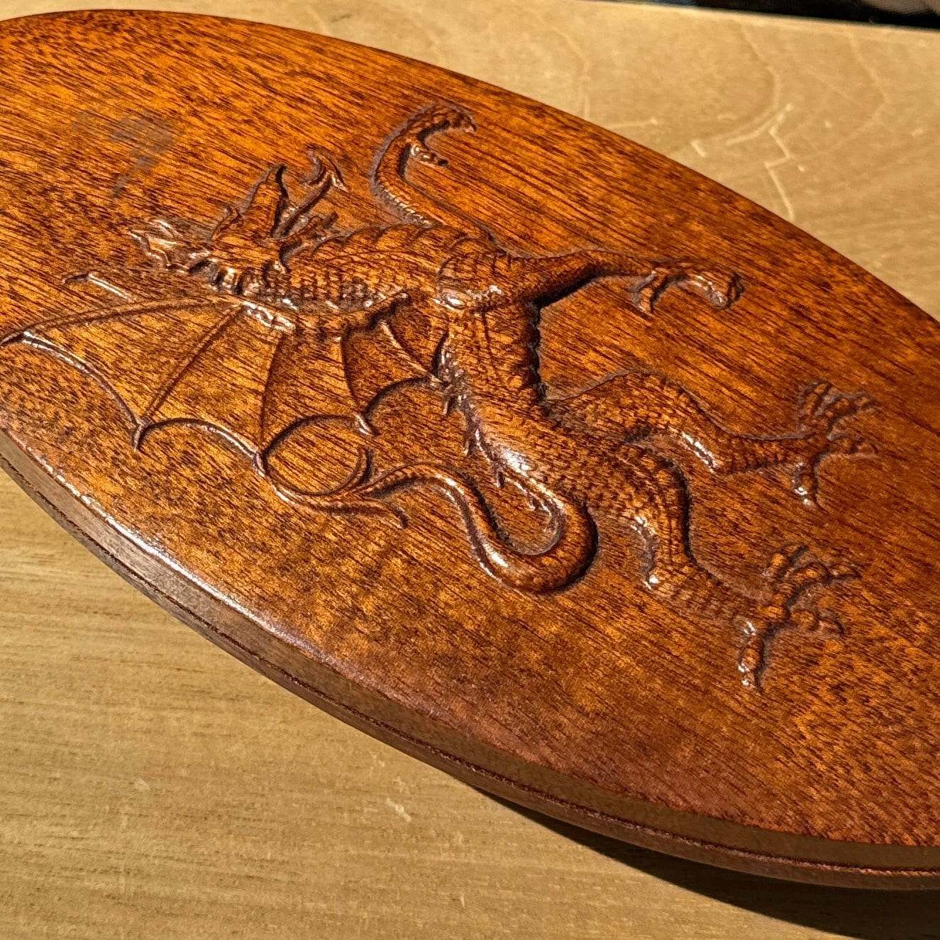 Vintage Carved Dragon Lidded Wood Trinket Box - Monte Visión