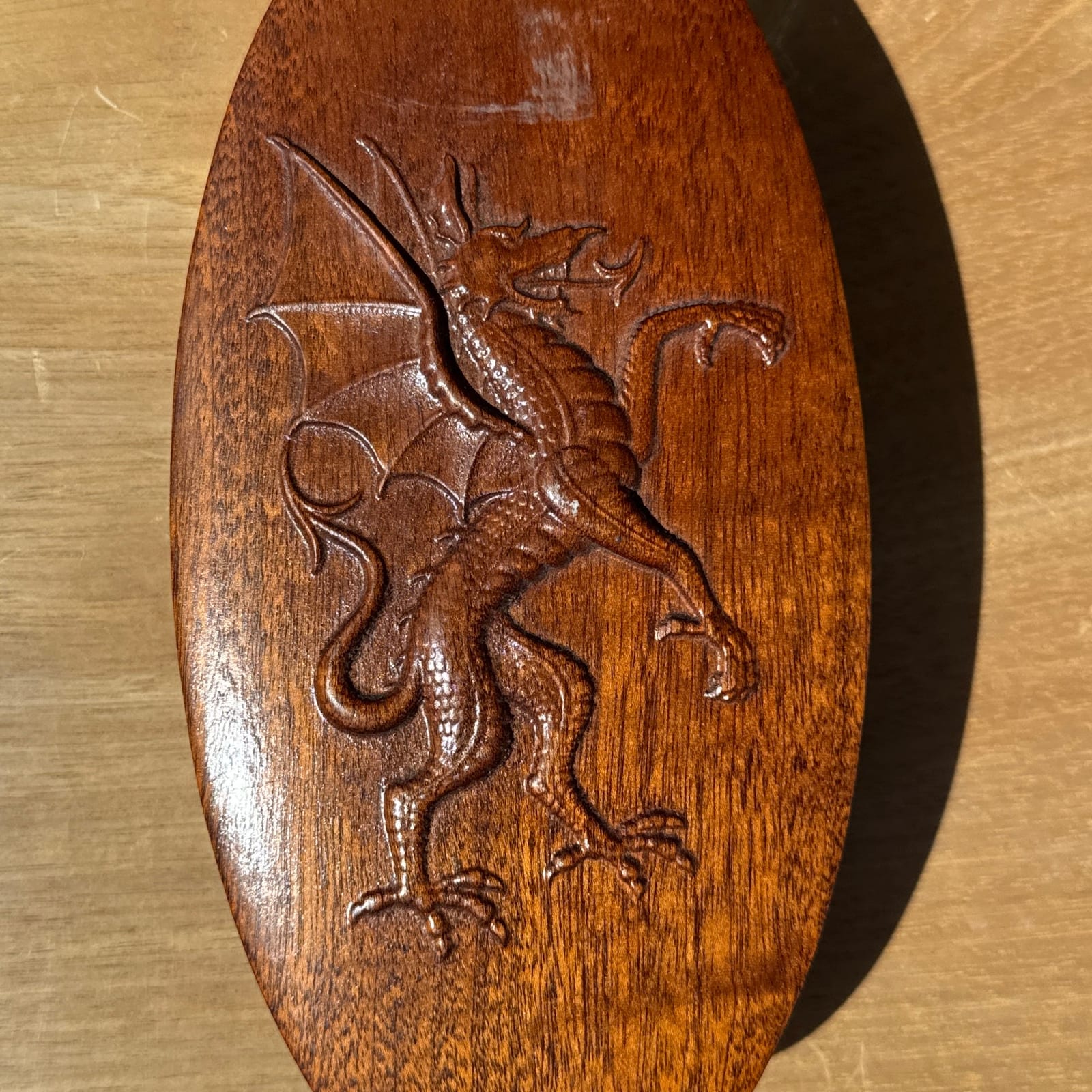 Vintage Carved Dragon Lidded Wood Trinket Box - Monte Visión