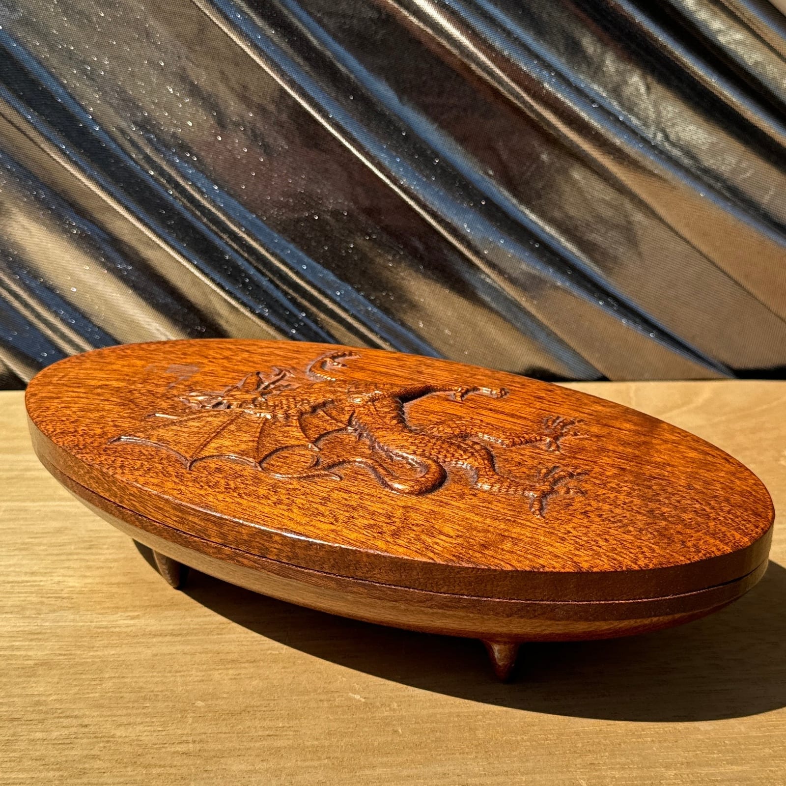 Vintage Carved Dragon Lidded Wood Trinket Box - Monte Visión