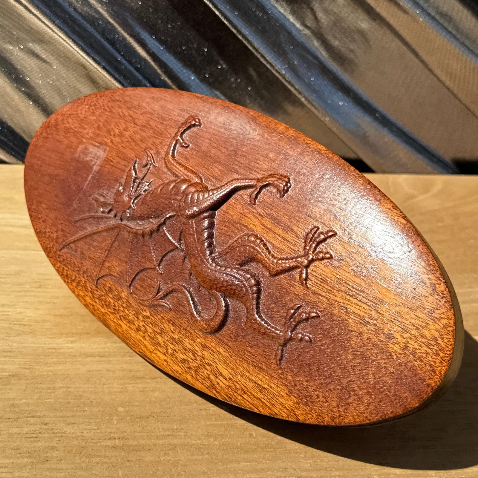 Vintage Carved Dragon Lidded Wood Trinket Box - Monte Visión
