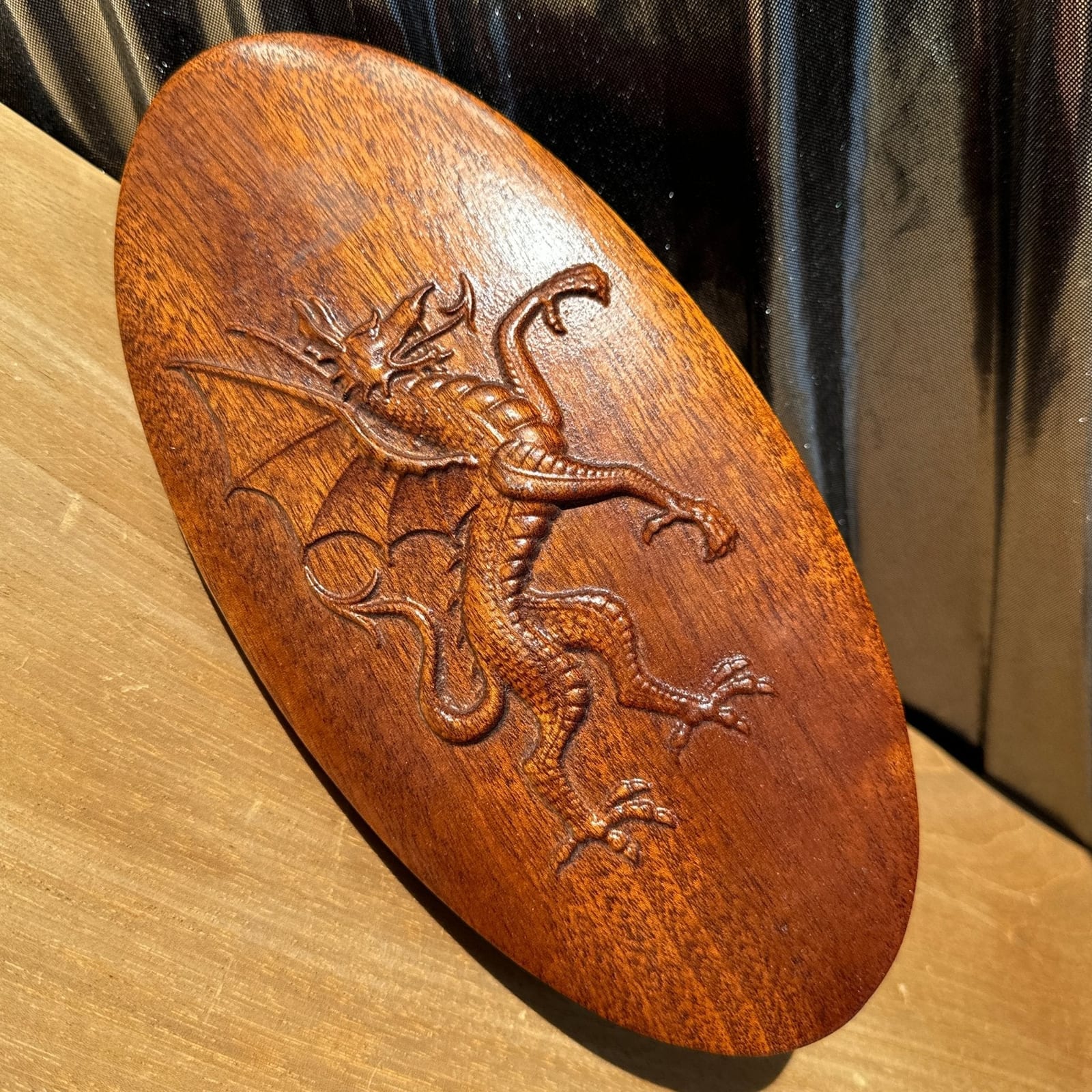 Vintage Carved Dragon Lidded Wood Trinket Box - Monte Visión