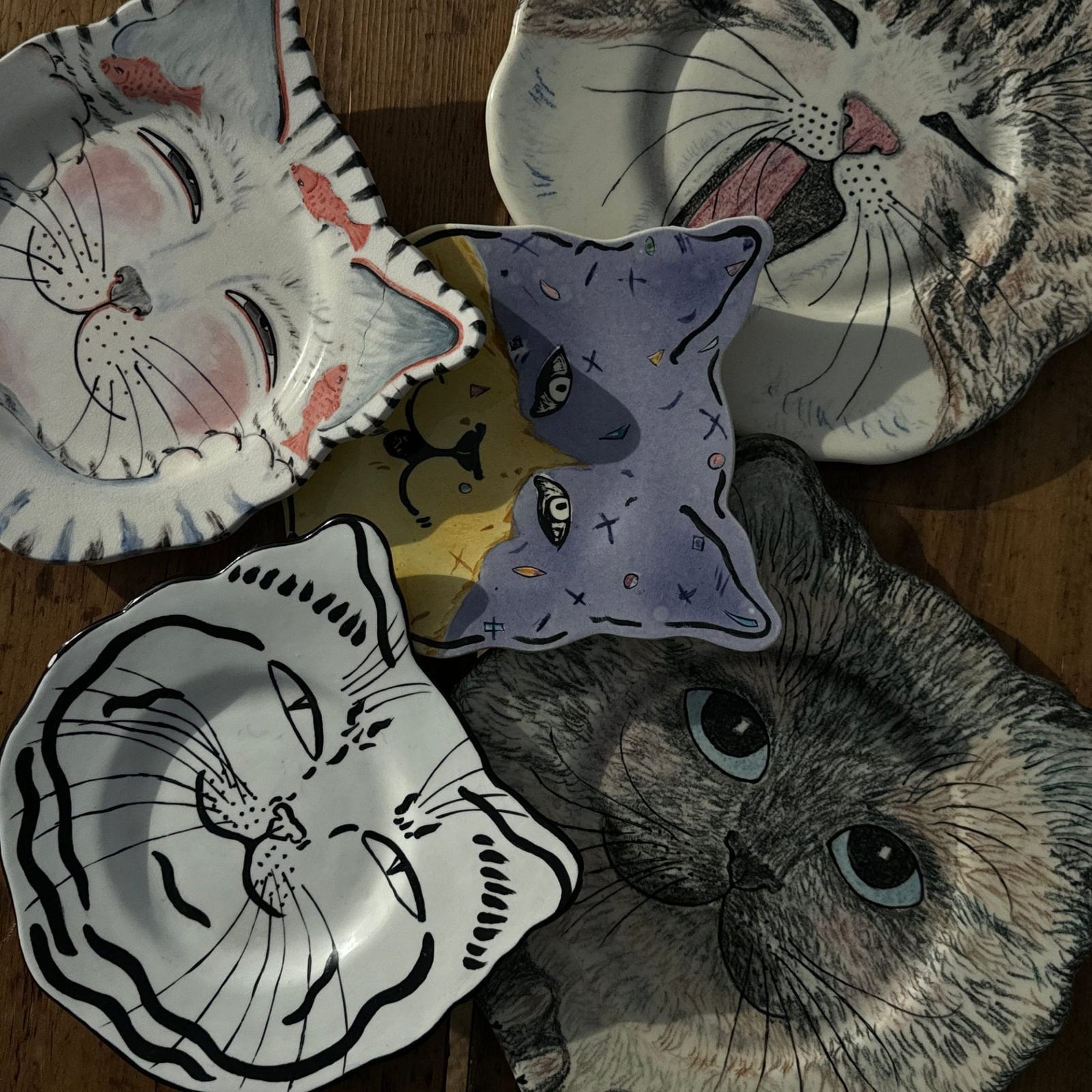 Vintage Handmade Cat Face Dishes- Set of 5 - Monte Visión