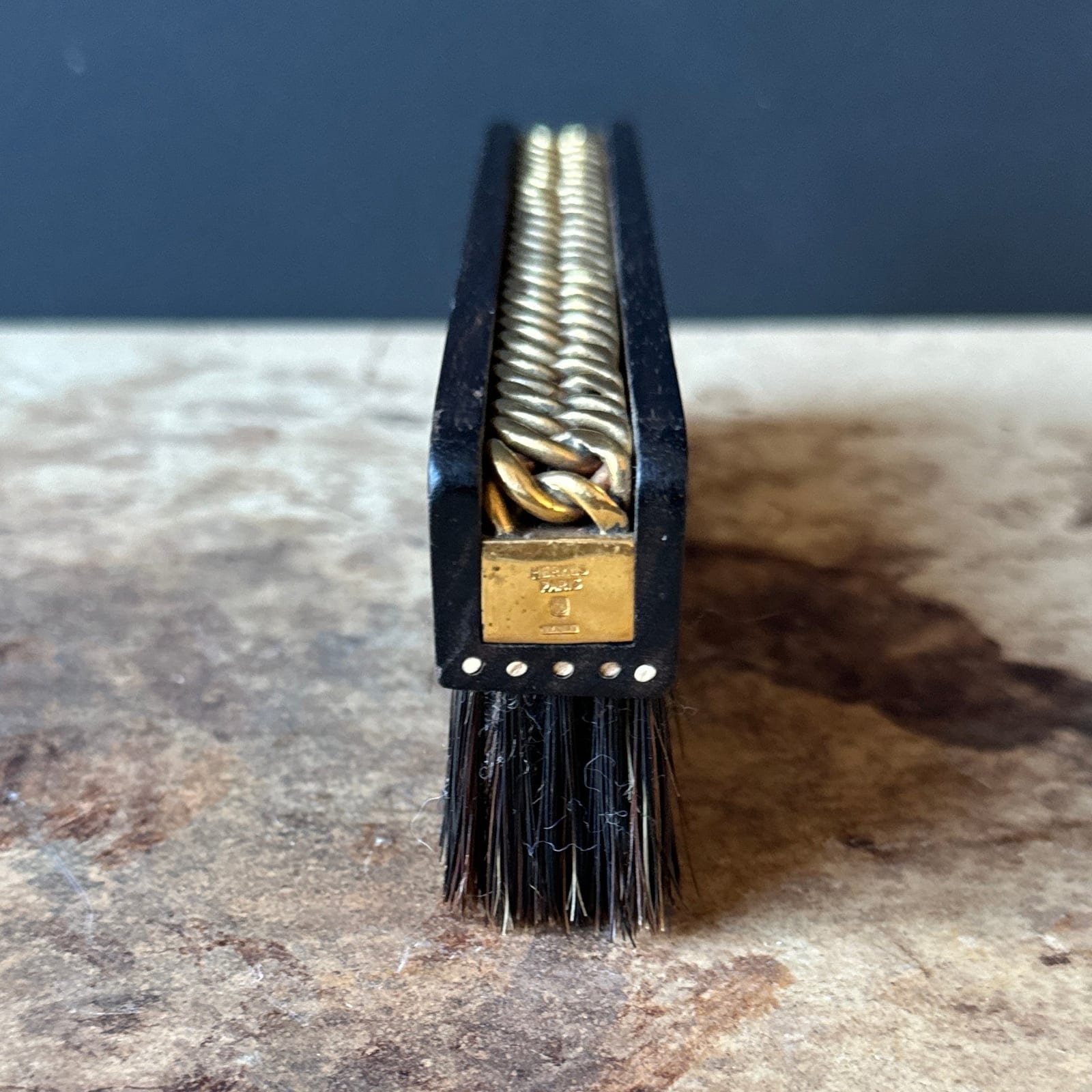 1930's Ebony Wood & Brass Chain Hermes Lint Brush - Monte Visión