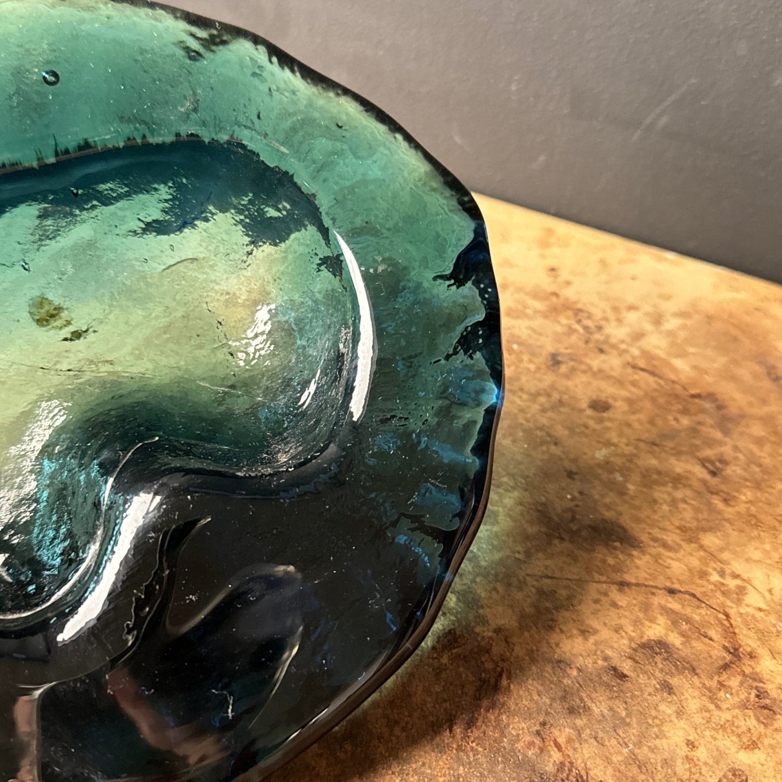 1960's Mid-Century Dark Teal Sculptural Blenko Glass Ashtray - Monte Visión