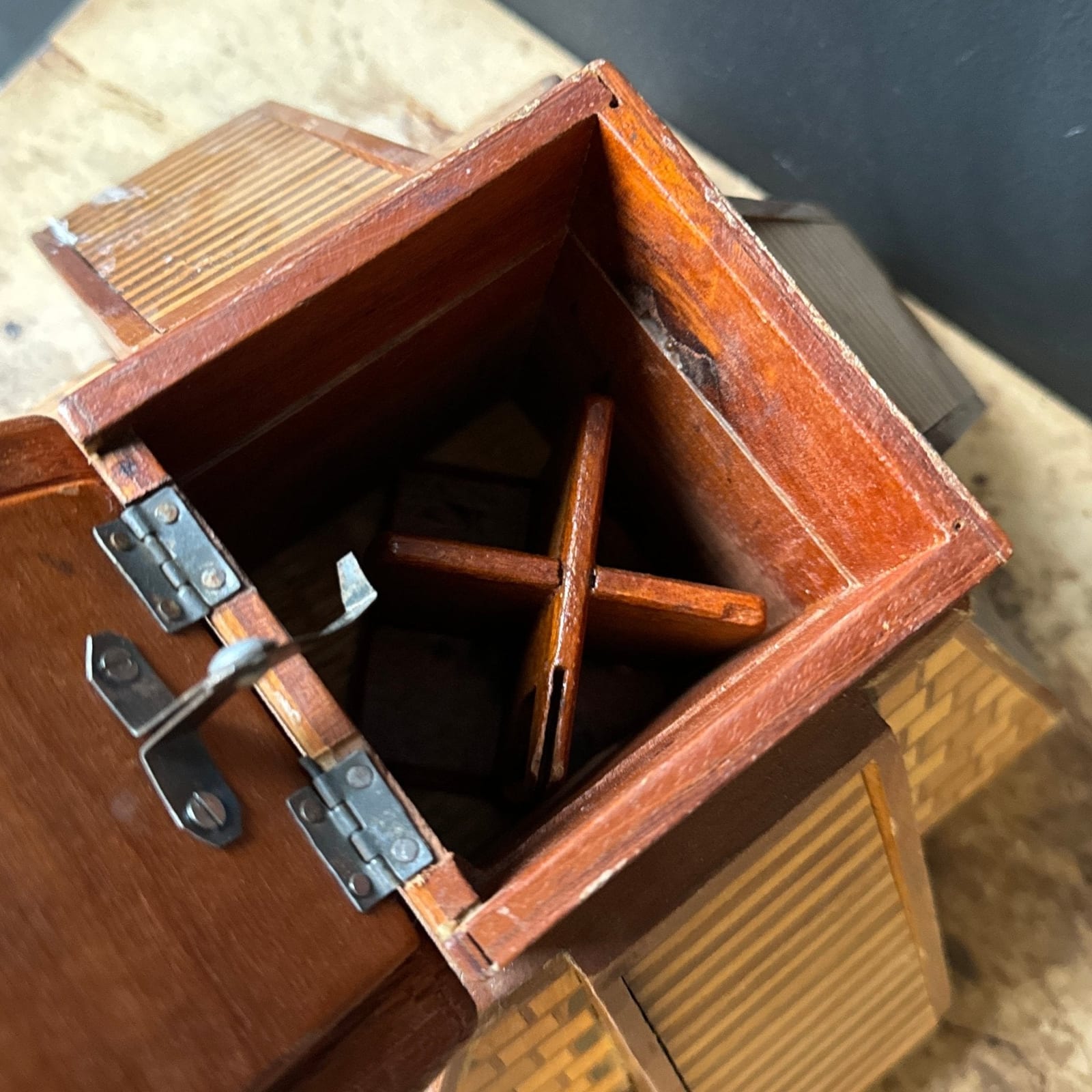 1970's Mexican Wood Marquetry Chichen Itza Cigarette & Matches Trinket Box - Monte Visión