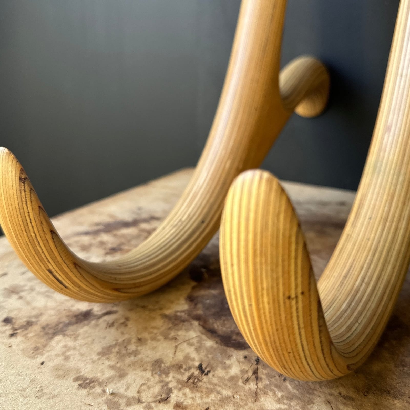 1970's Stacked Laminated Plywood Oversized Wall Hooks- Set of 2. - Monte Visión