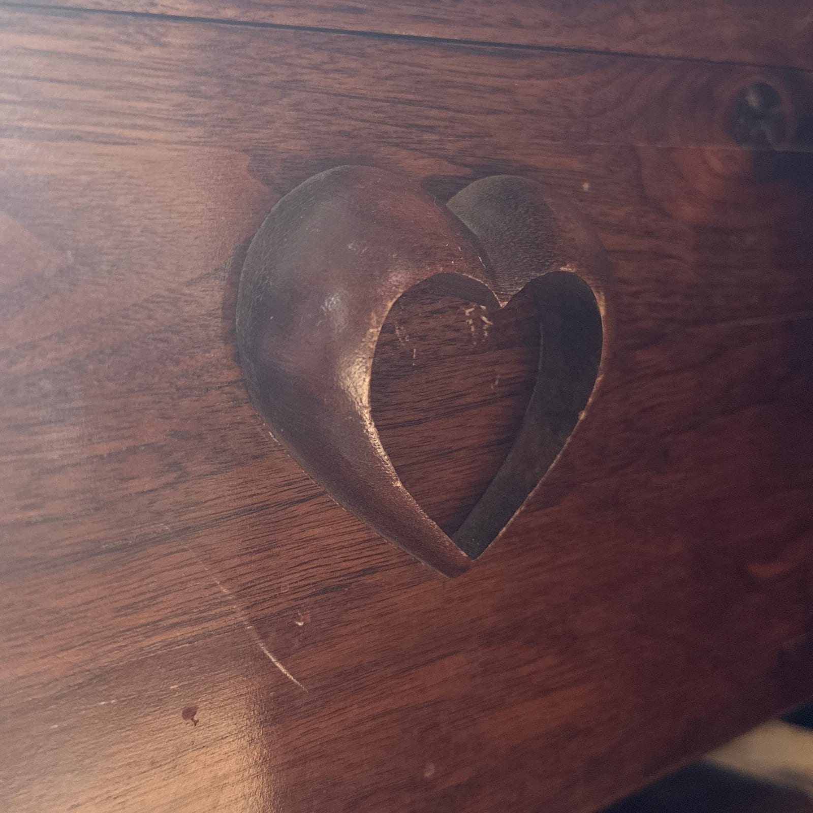 1980's Large Handmade Wood Jewelry Case w/ Heart Details - Monte Visión