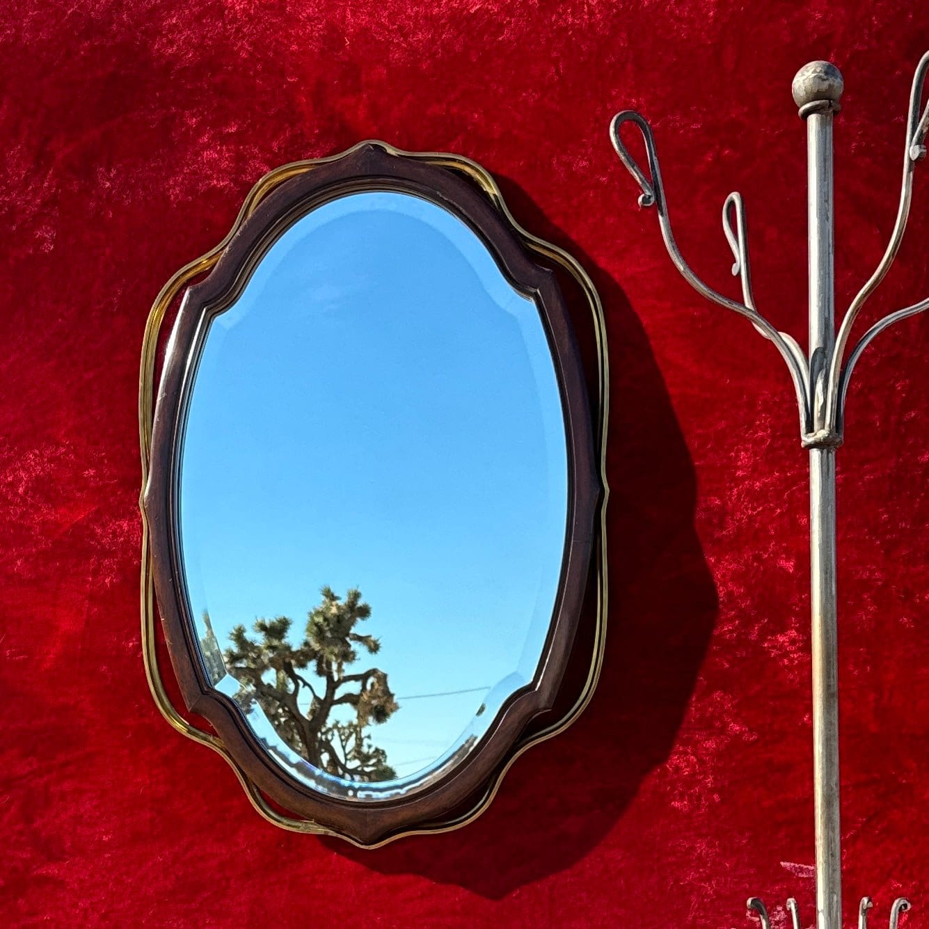 1990's Maitland-Smith Wood & Brass Beveled Wall Mirror - Monte Visión