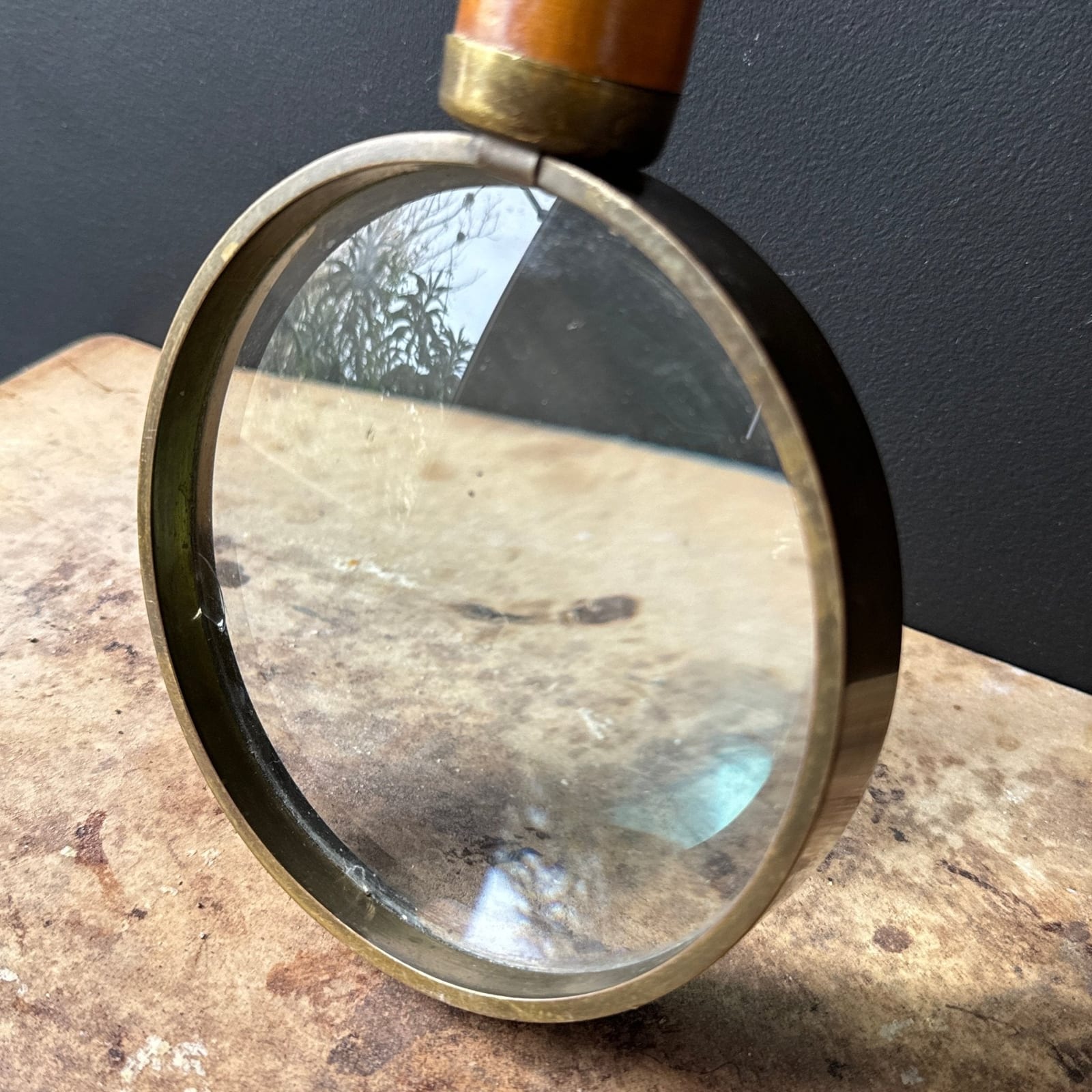 Antique Oversized Wood & Leather Magnifying Glass - Monte Visión