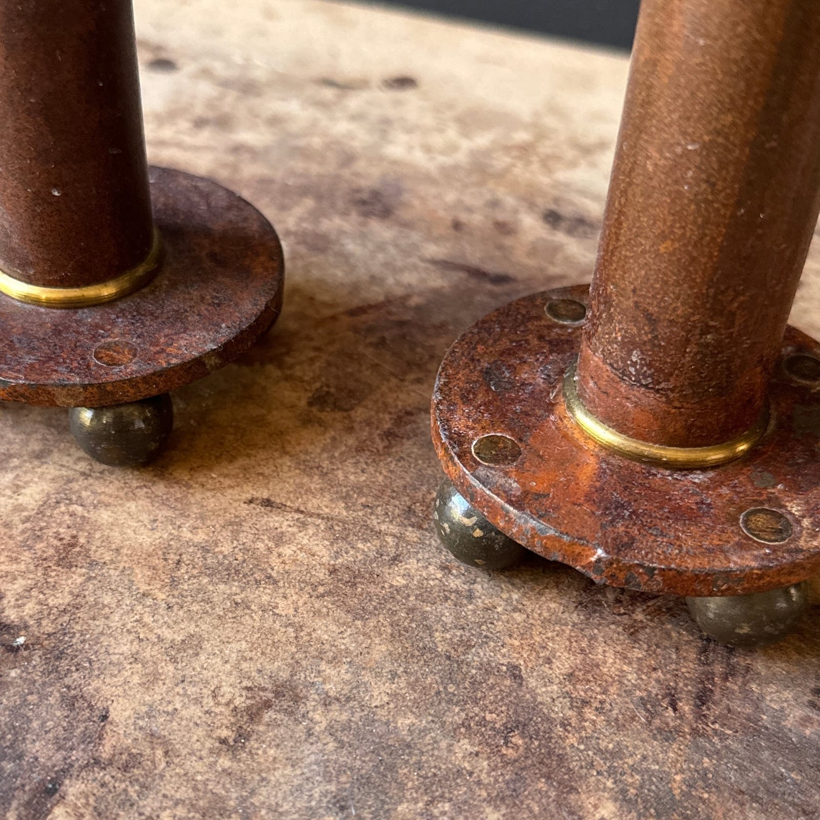 Artist-Made Bronze Patina Candlesticks With Ball Feet- Set of 2 - Monte Visión