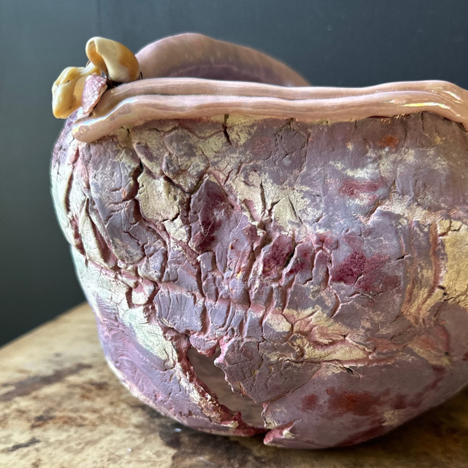 Artist-Made Free-Form Irredescent Purple Vesell With Shells - Monte Visión