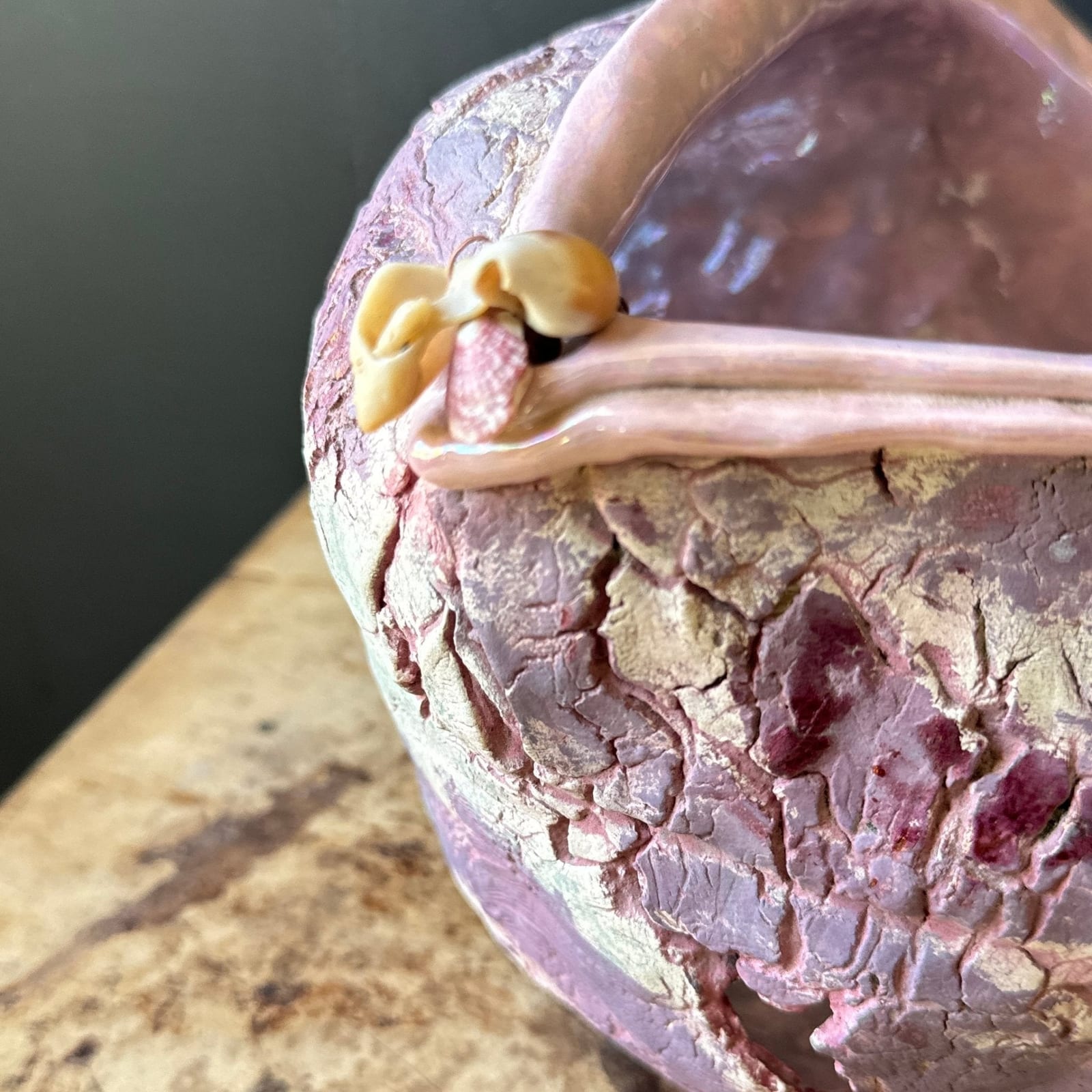 Artist-Made Free-Form Irredescent Purple Vesell With Shells - Monte Visión