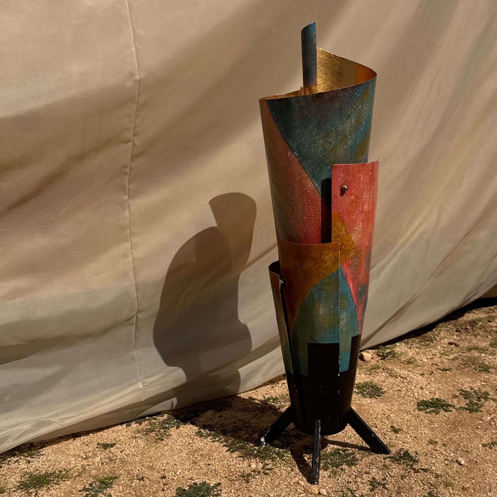 Artist Made Postmodern Oversized Painted Metal Floor Vase - Monte Visión