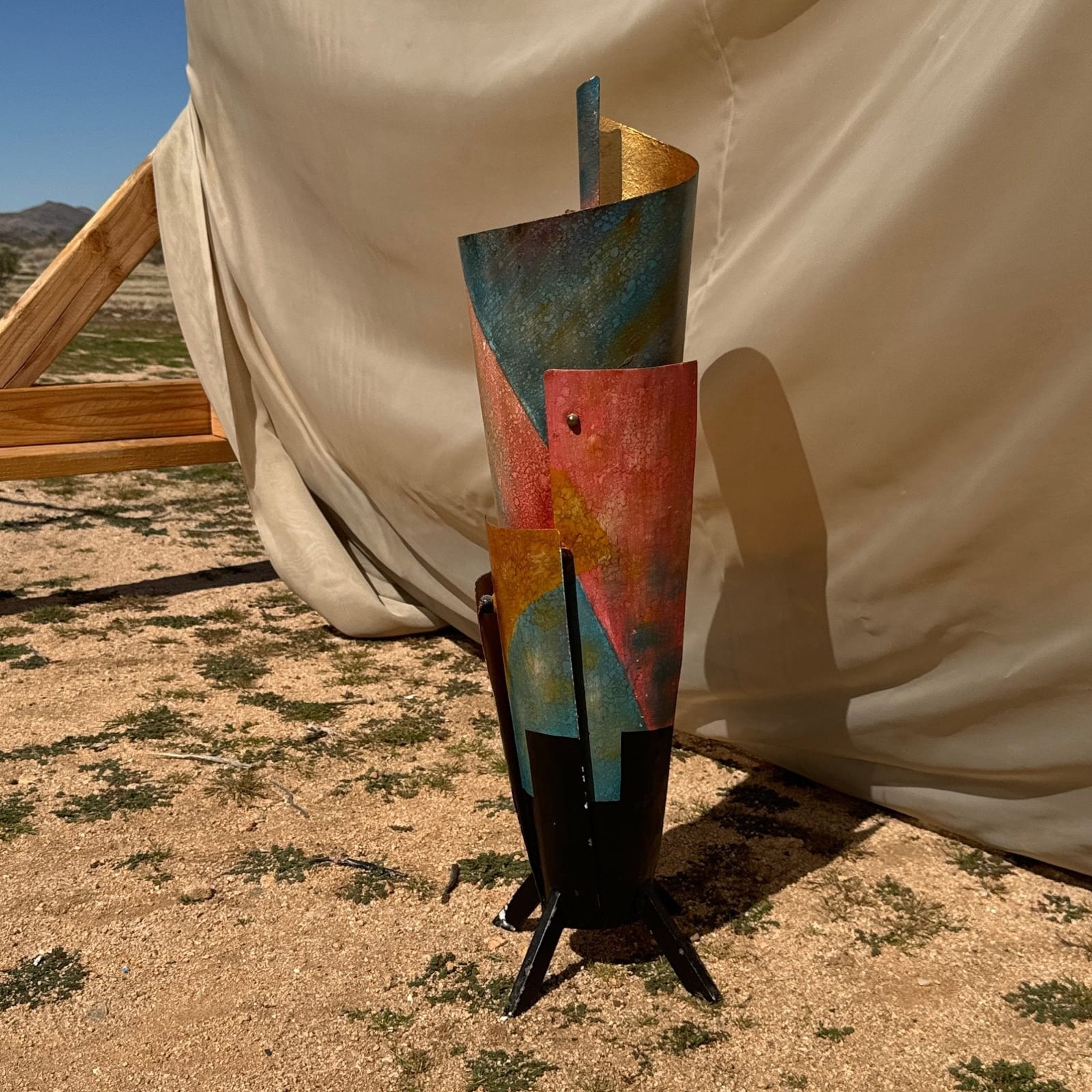 Artist Made Postmodern Oversized Painted Metal Floor Vase - Monte Visión