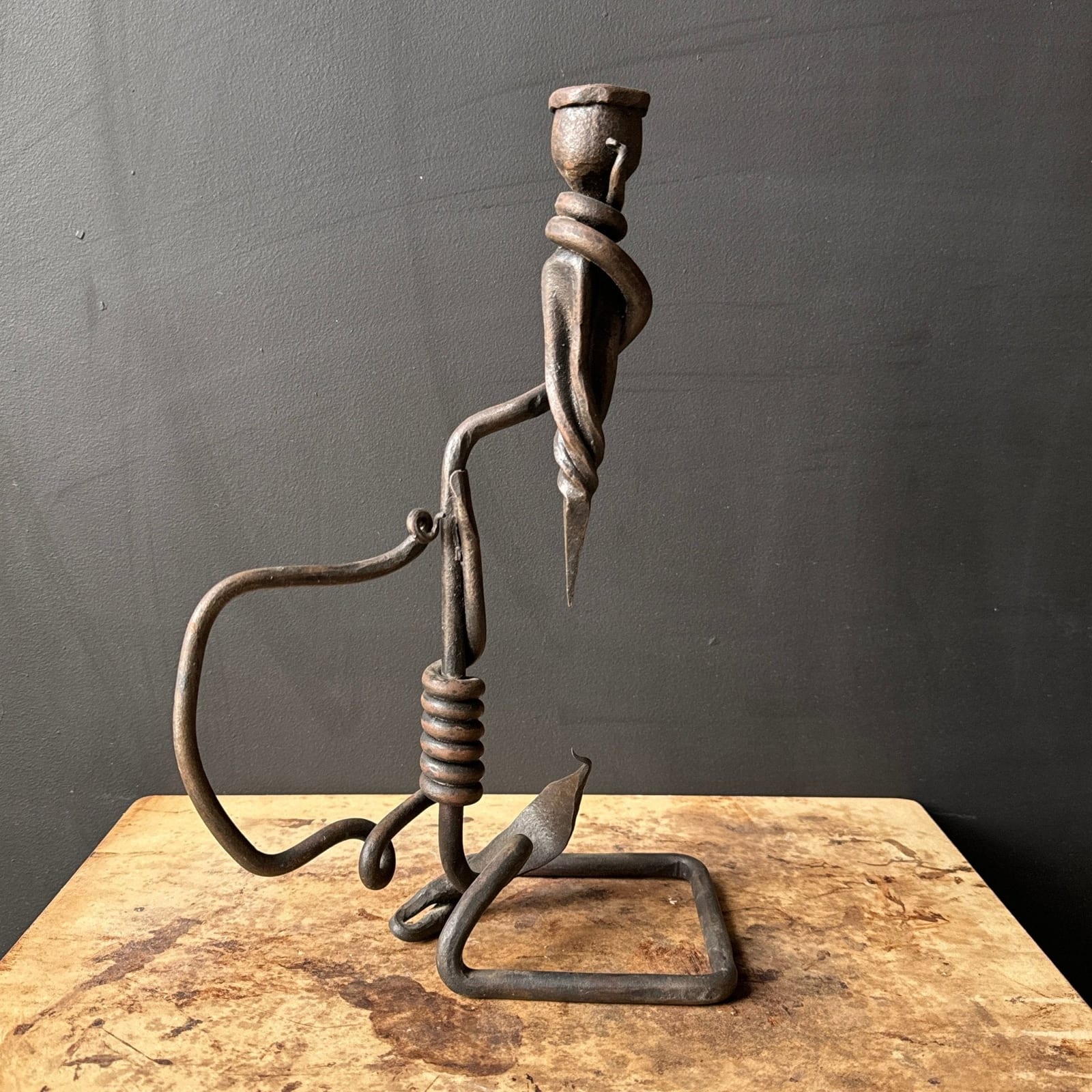 Artist-Made Single Wrought Iron Free-Form Gothic Candlestick - Monte Visión