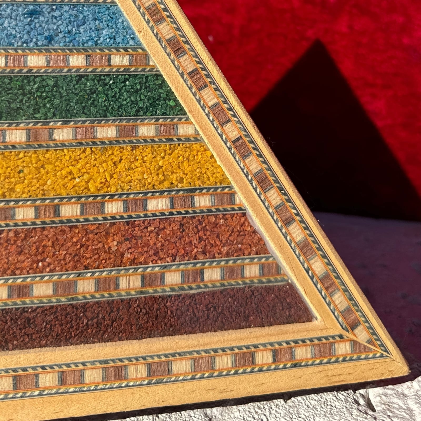 Artist-Made Wood Marquetry & Sand Pyramid Table Lamp - Monte Visión