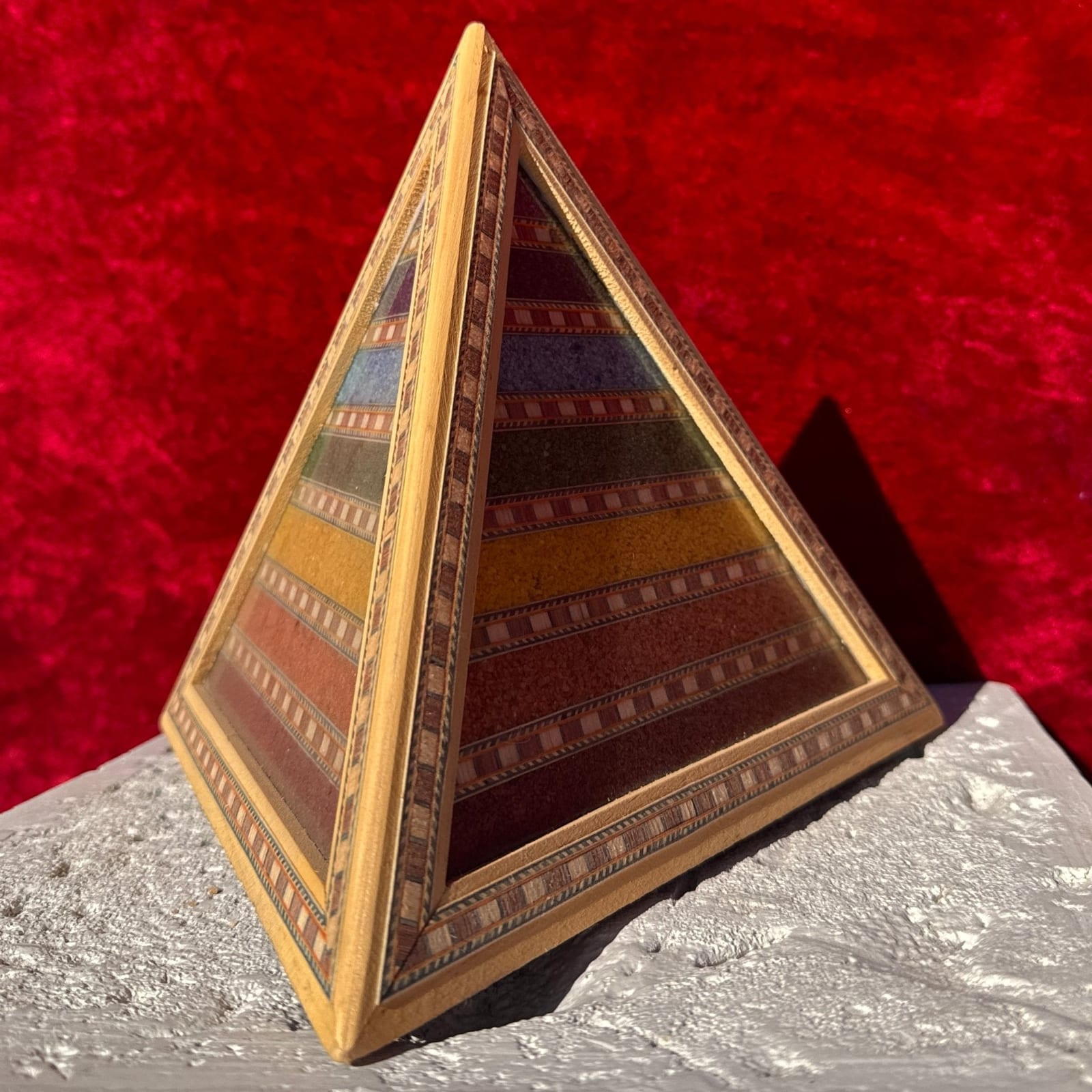 Artist-Made Wood Marquetry & Sand Pyramid Table Lamp - Monte Visión