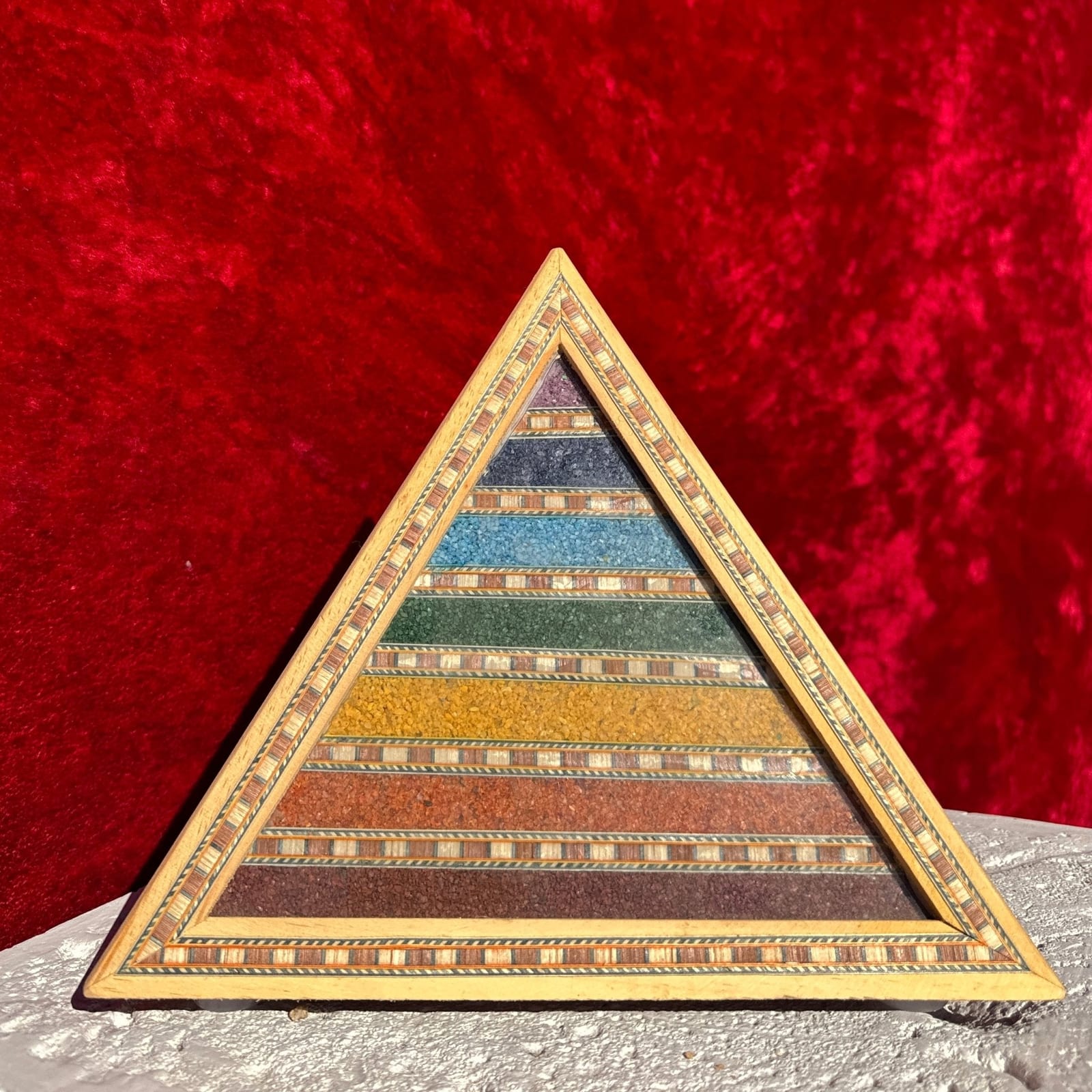 Artist-Made Wood Marquetry & Sand Pyramid Table Lamp - Monte Visión