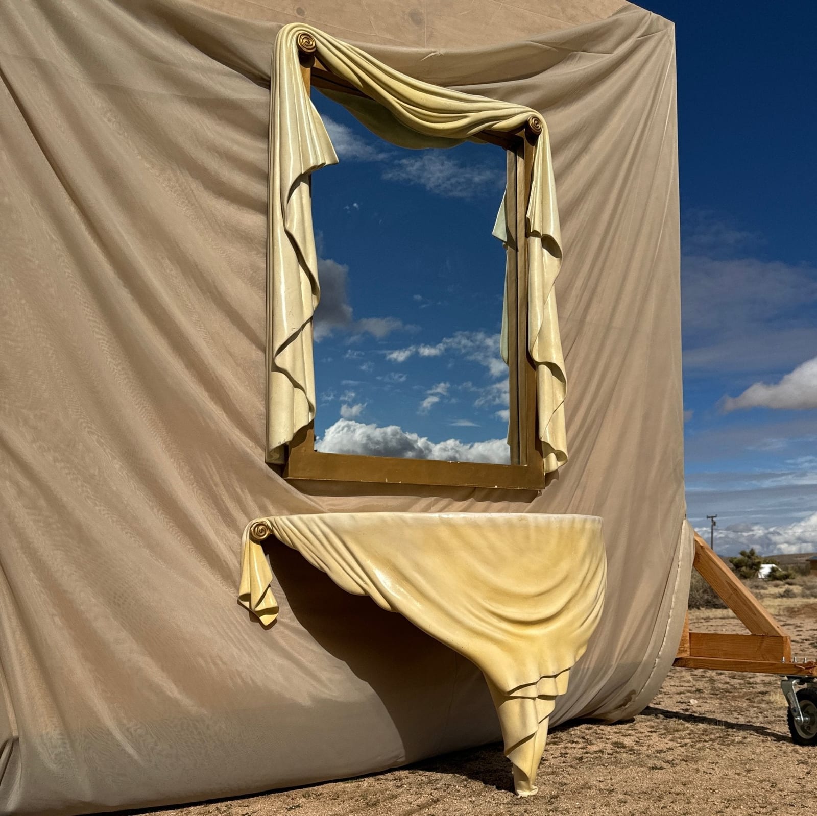 One-Of-A-Kind 1960's Fiberglass & Carved Wood Draped Mirror & Console Set - Monte Visión