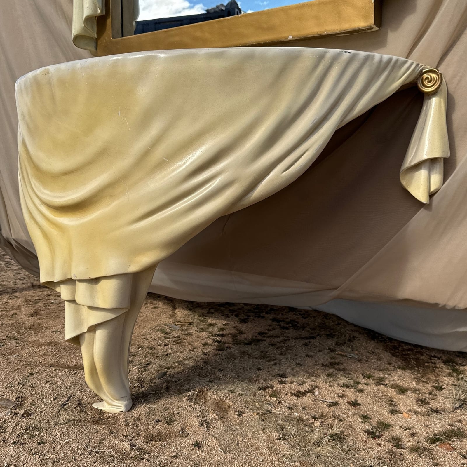 One-Of-A-Kind 1960's Fiberglass & Carved Wood Draped Mirror & Console Set - Monte Visión
