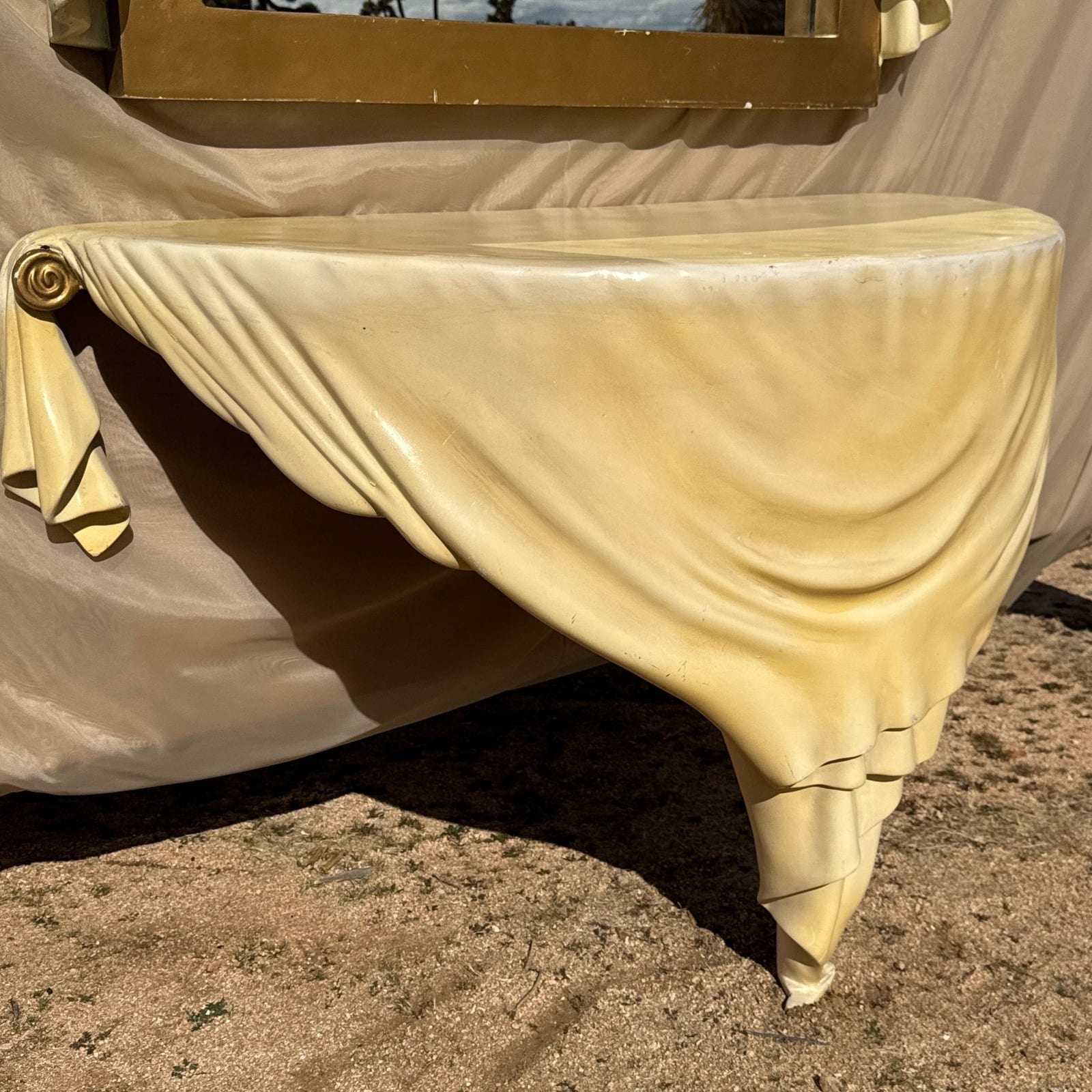 One-Of-A-Kind 1960's Fiberglass & Carved Wood Draped Mirror & Console Set - Monte Visión