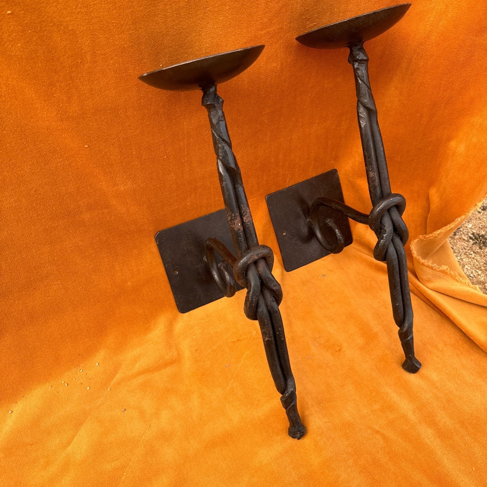 Oversized Hand-Made Wrough Iron Knot Candle Wall Sconces- Set of 2 - Monte Visión