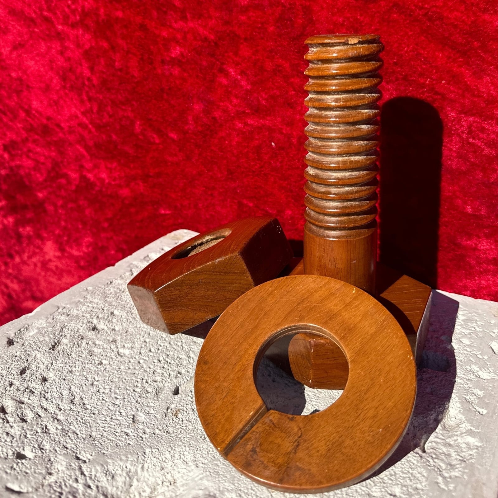 Oversized Handcarved Wood Nut & Bolt - Monte Visión