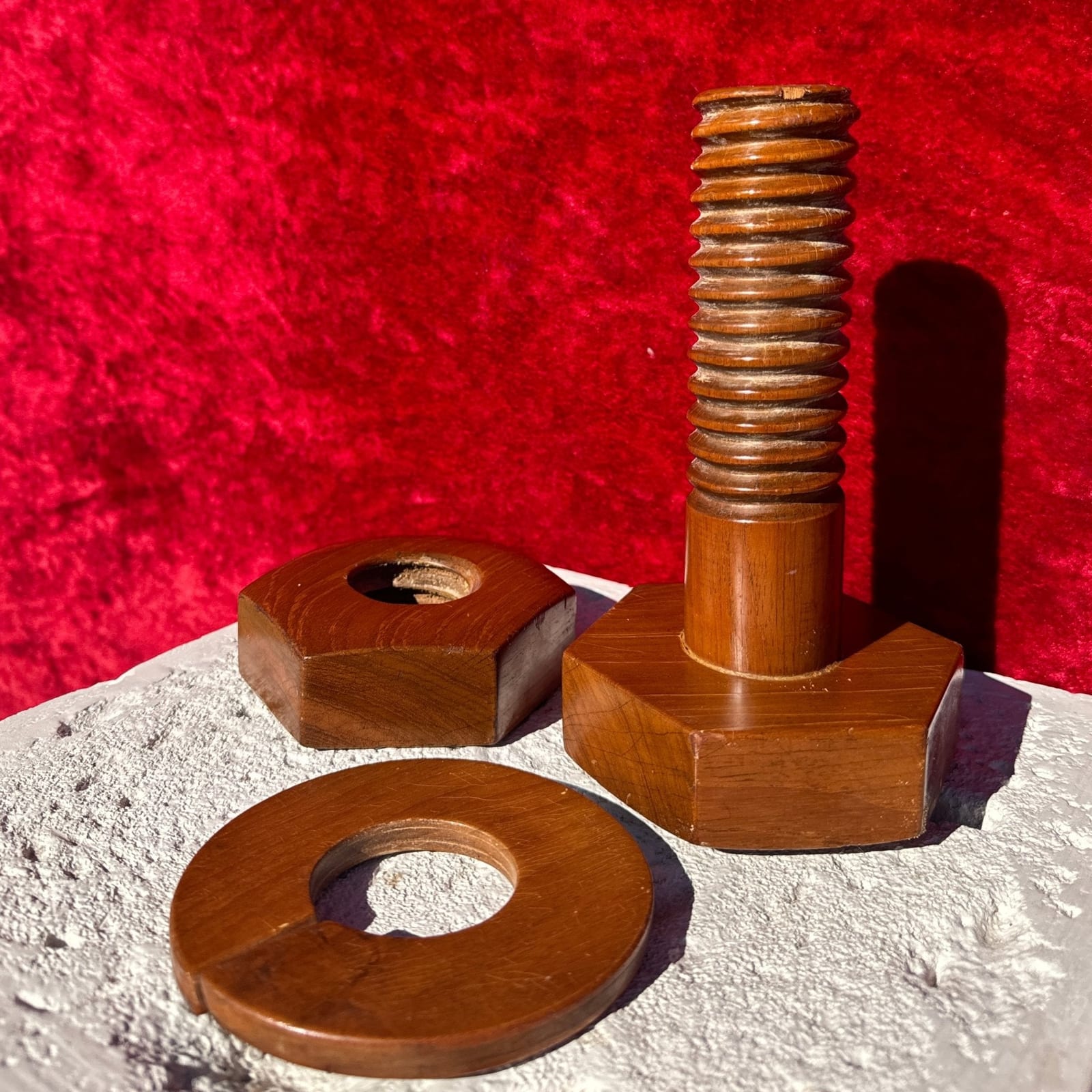 Oversized Handcarved Wood Nut & Bolt - Monte Visión