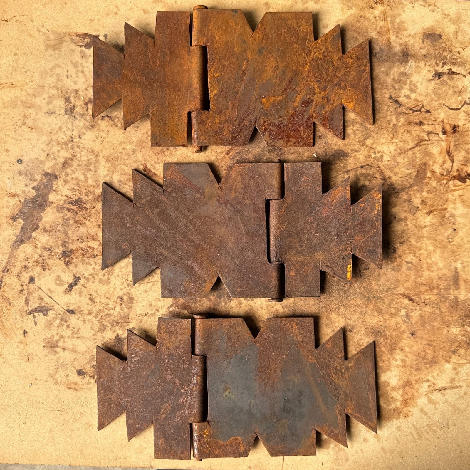 Oversized Torch-Cut Rusted Steel Southwest Hinges- 12 Available - Monte Visión