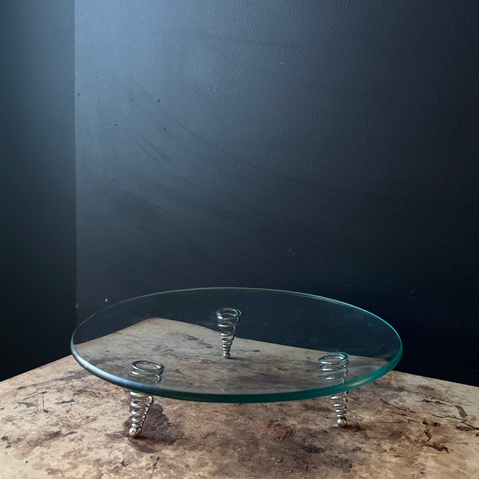 Postmodern Glass & Spiral Metal Leg Fruit Bowl - Monte Visión