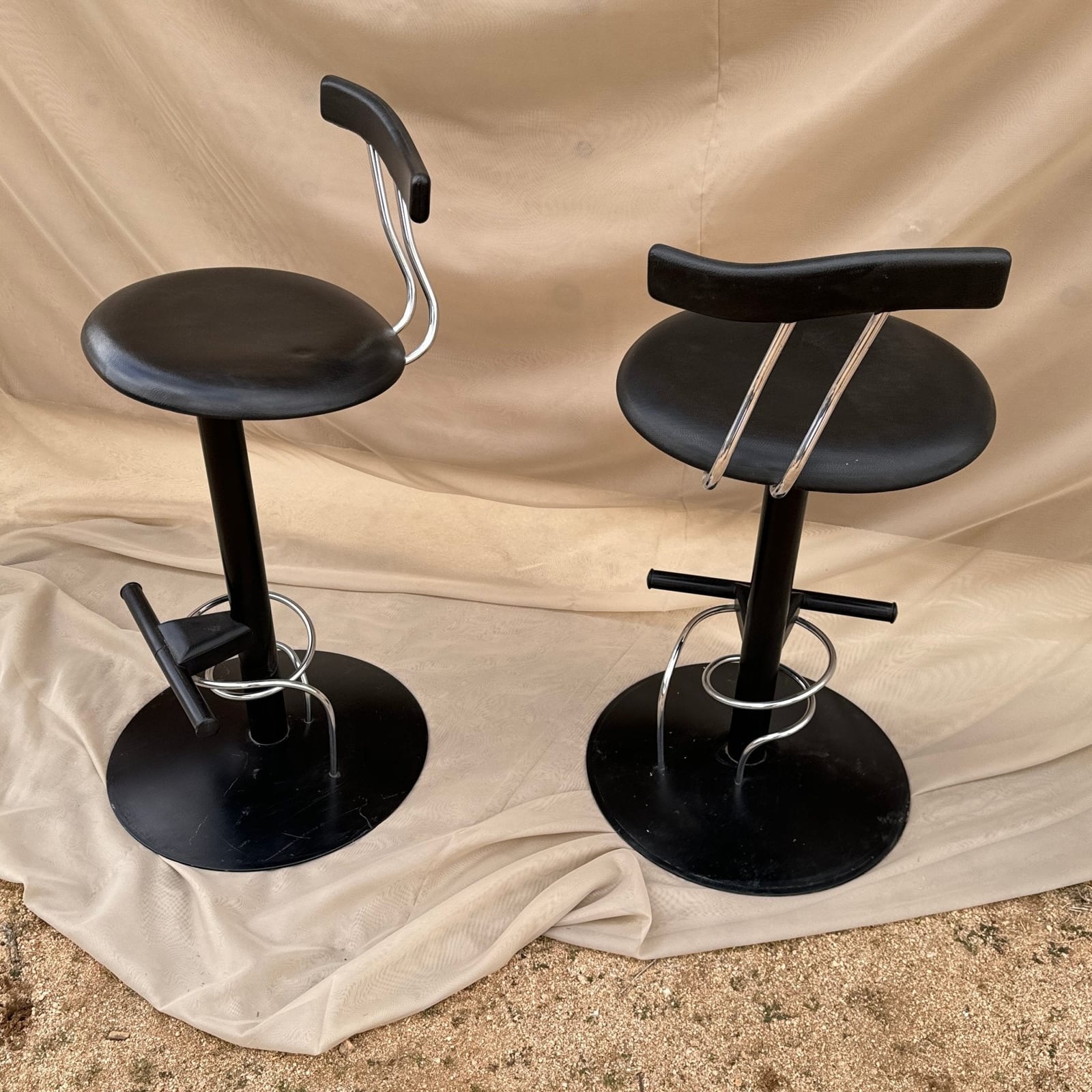 Postmodern Italian Black Leather & Chrome Swivel Counter Stools- Set of 2 - Monte Visión