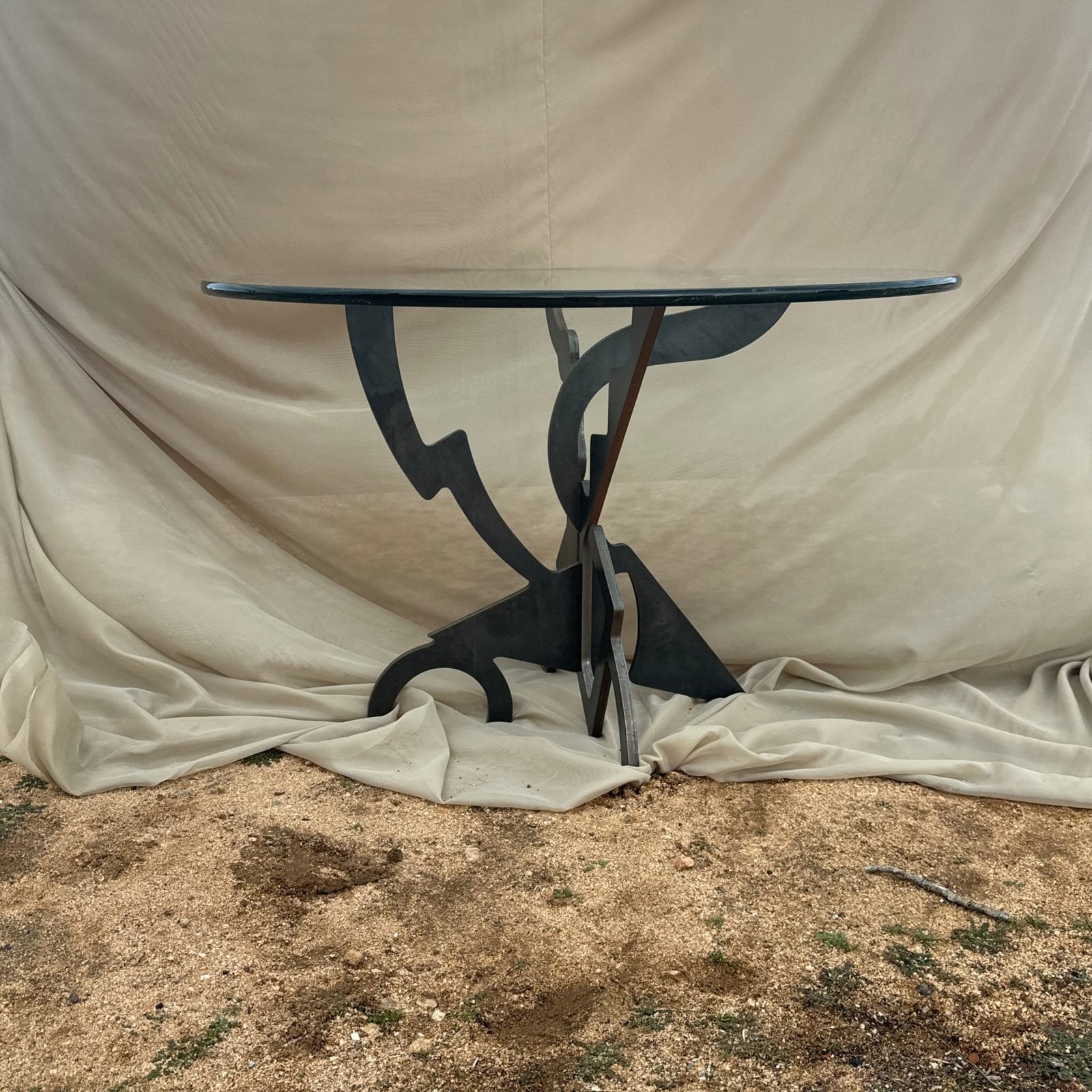 Postmodern Italian Pucci De Rossi Industrial Steel and Glass Cafe Table - Monte Visión