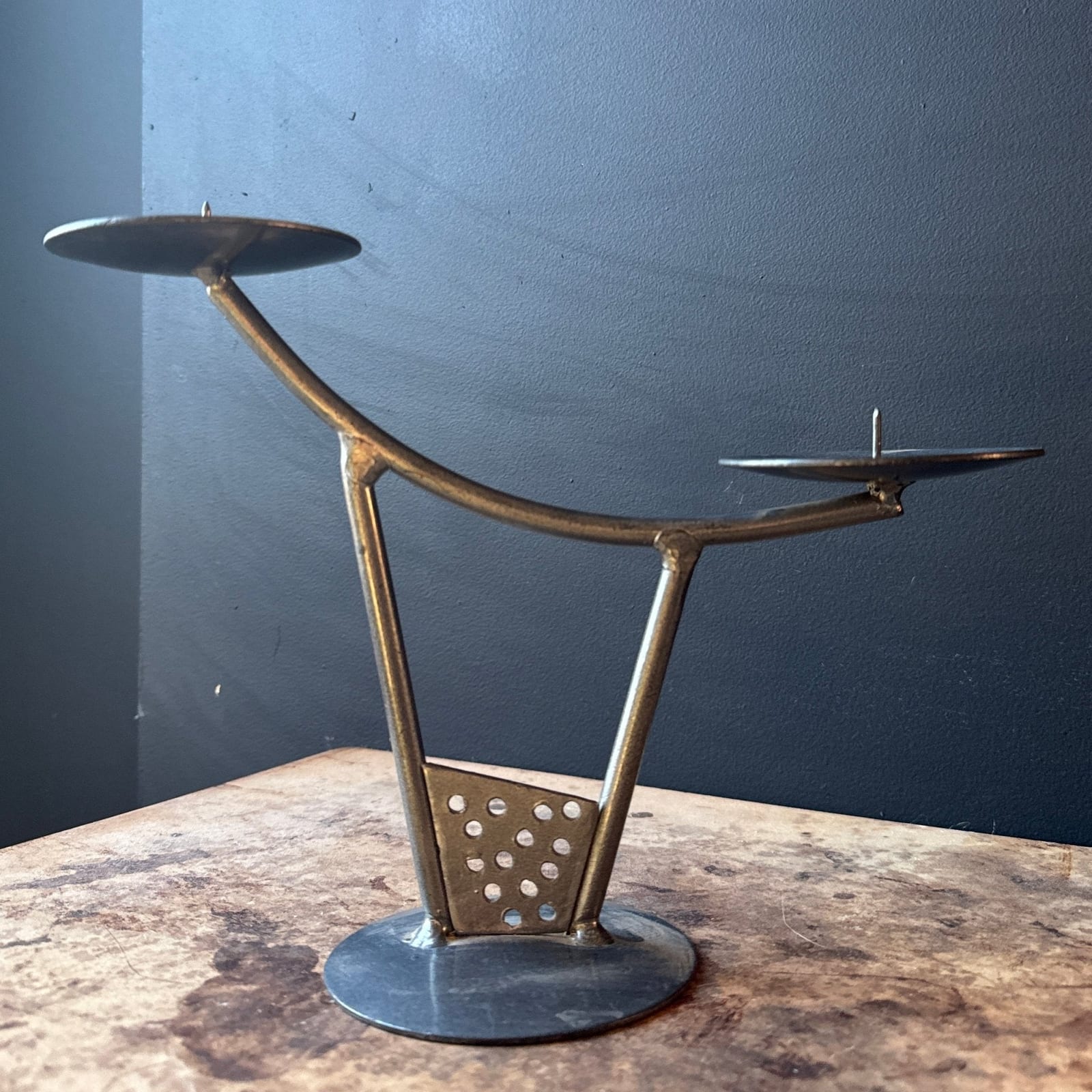 Postmodern Perforated Metal Double Candlestick - Monte Visión