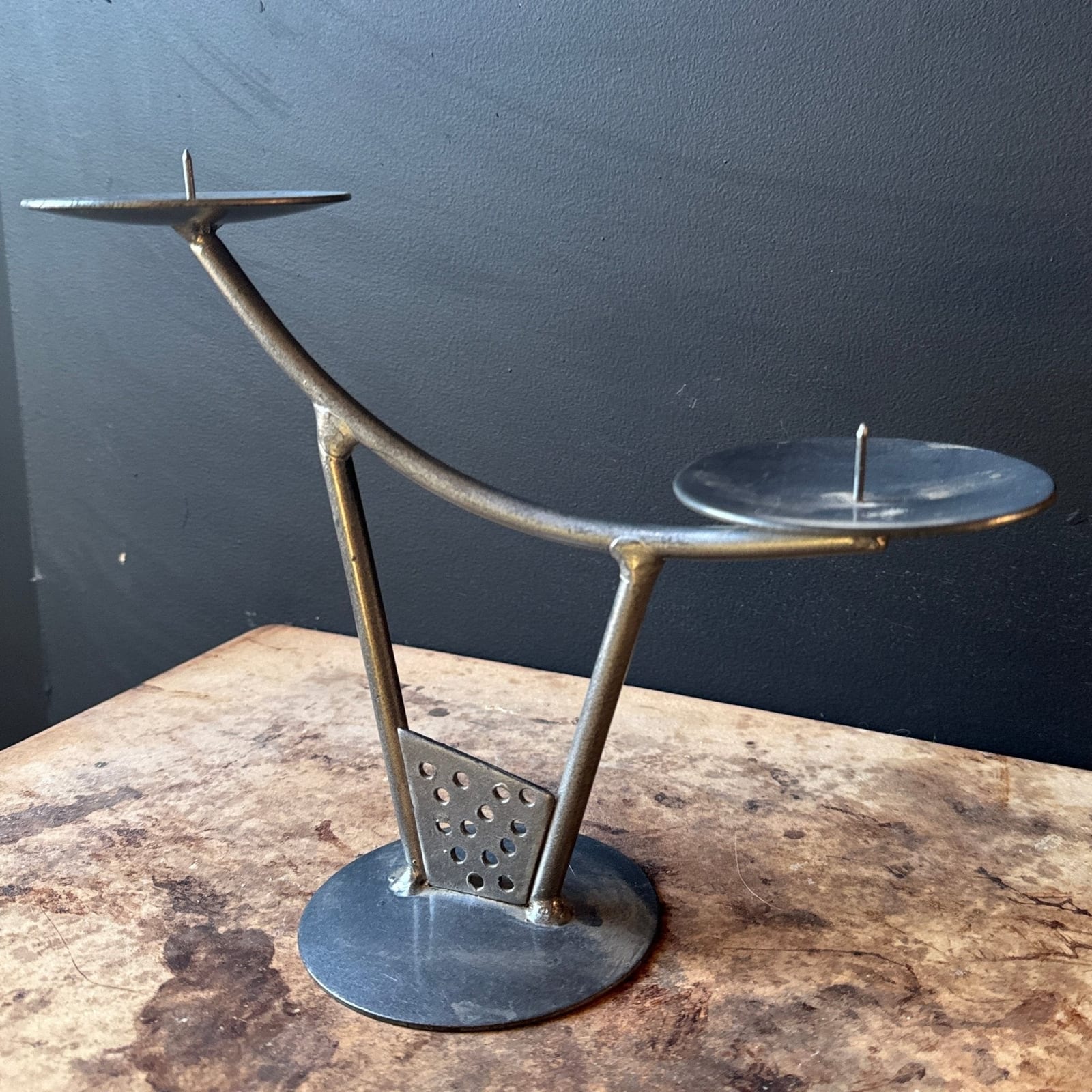 Postmodern Perforated Metal Double Candlestick - Monte Visión