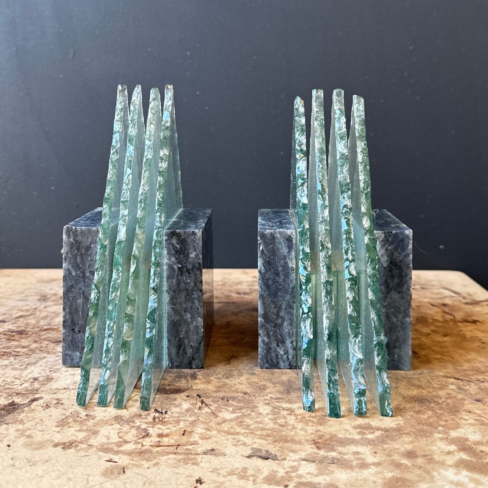 Postmodern Stone & Glass Triangular Bookends - Monte Visión
