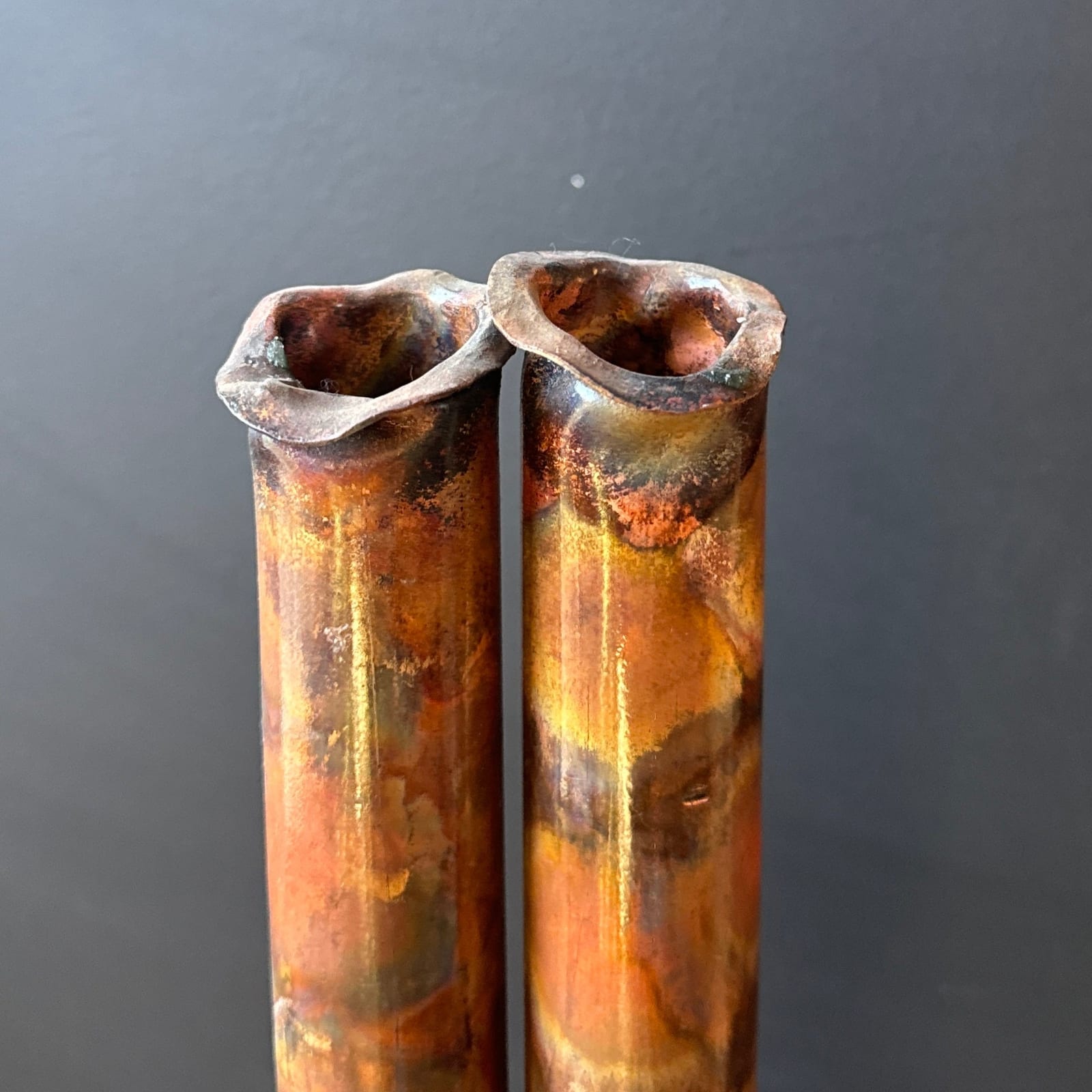Postmodern Welded Double Patina Copper Pipe Vase or Candlestick - Monte Visión