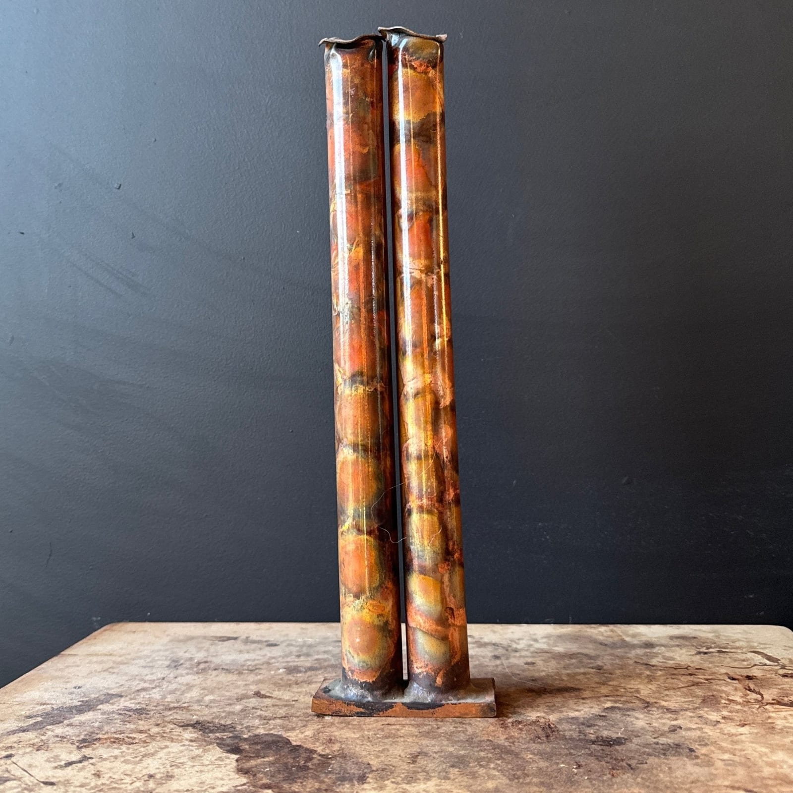 Postmodern Welded Double Patina Copper Pipe Vase or Candlestick - Monte Visión