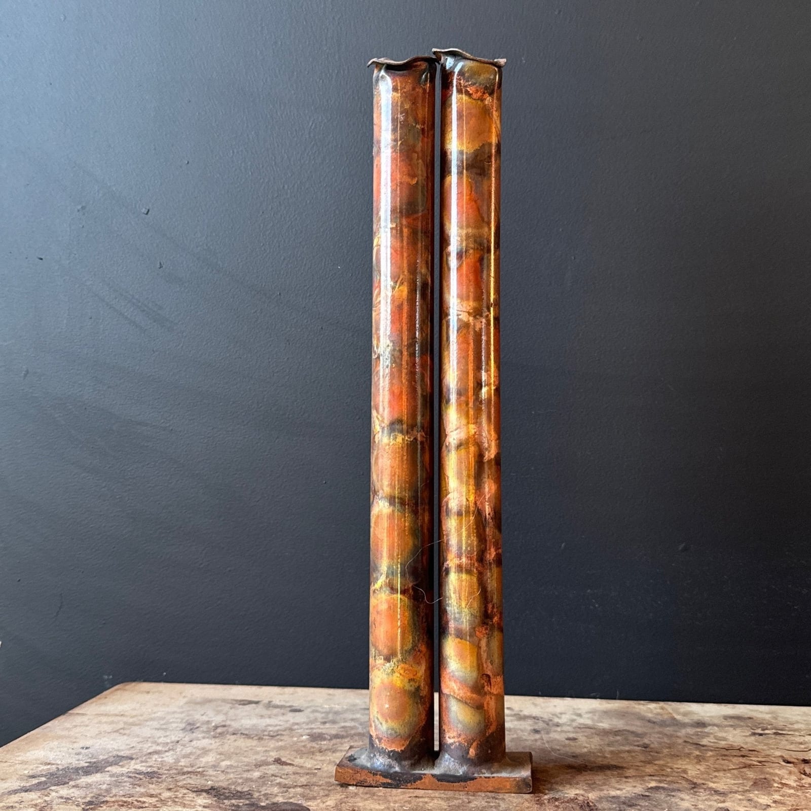 Postmodern Welded Double Patina Copper Pipe Vase or Candlestick - Monte Visión