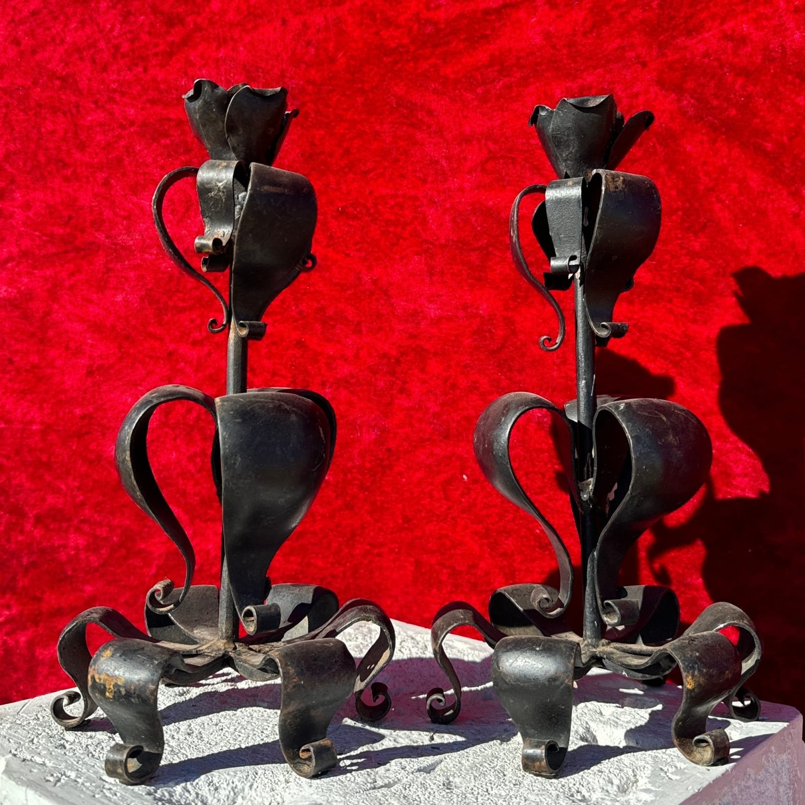 Spanish Revival Solid Blackened Steel Candlesticks - Monte Visión