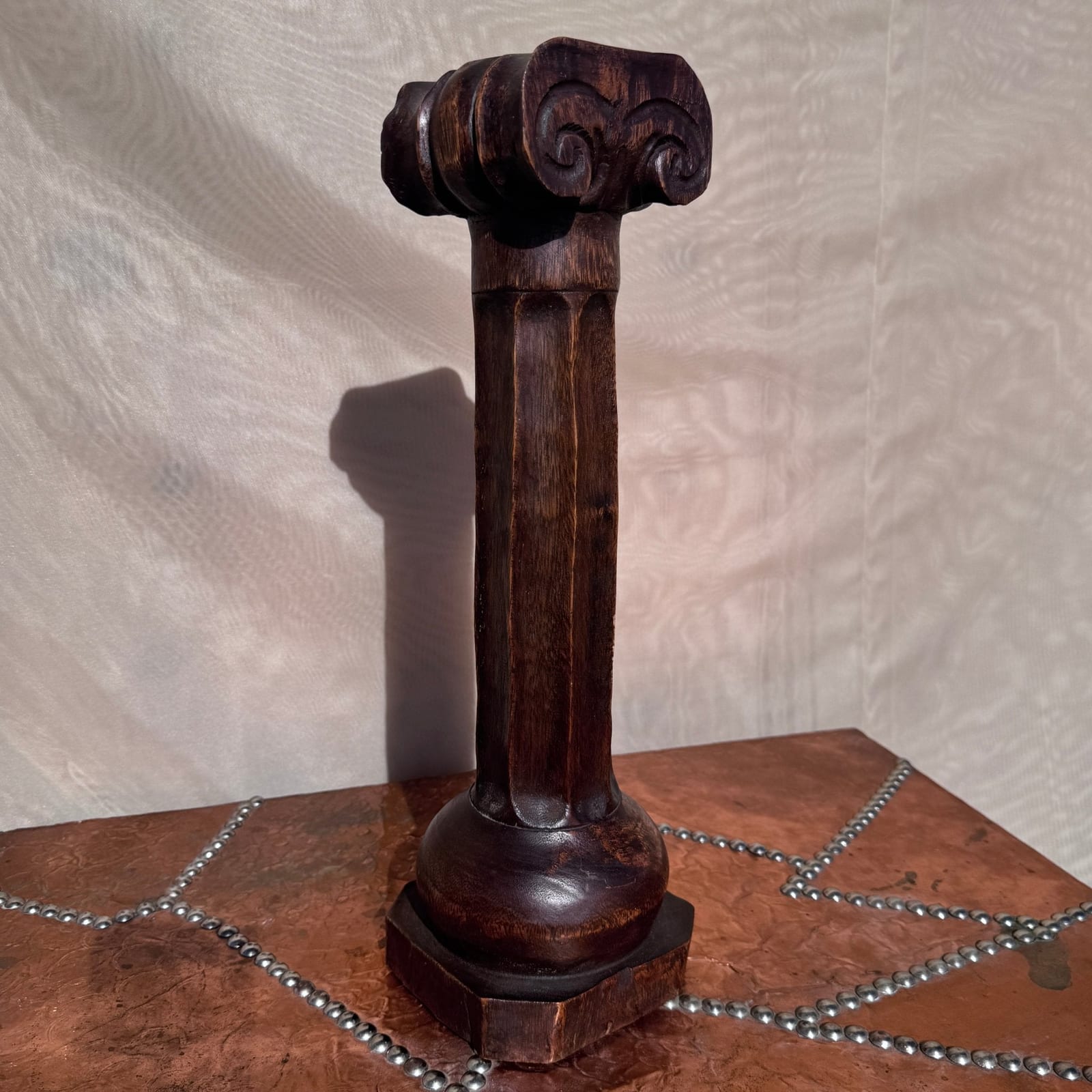 Tall Vintage Hand Carved Wood Scroll Candle Stick - Monte Visión