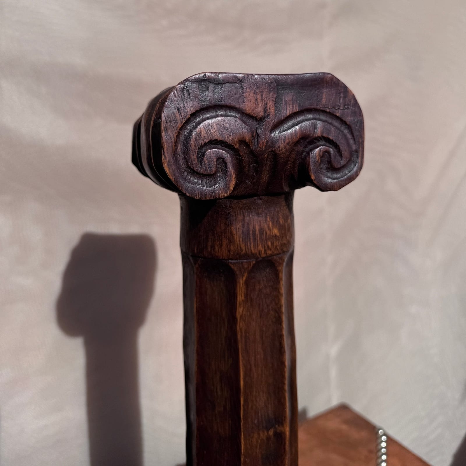 Tall Vintage Hand Carved Wood Scroll Candle Stick - Monte Visión