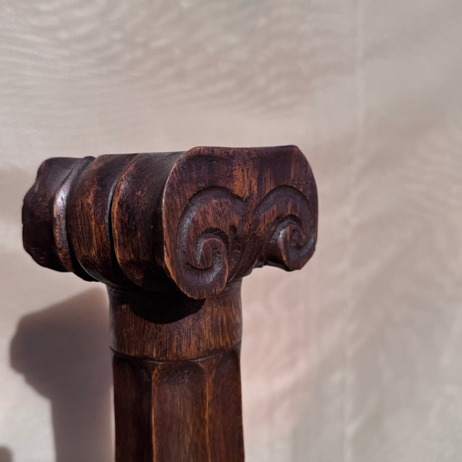 Tall Vintage Hand Carved Wood Scroll Candle Stick - Monte Visión