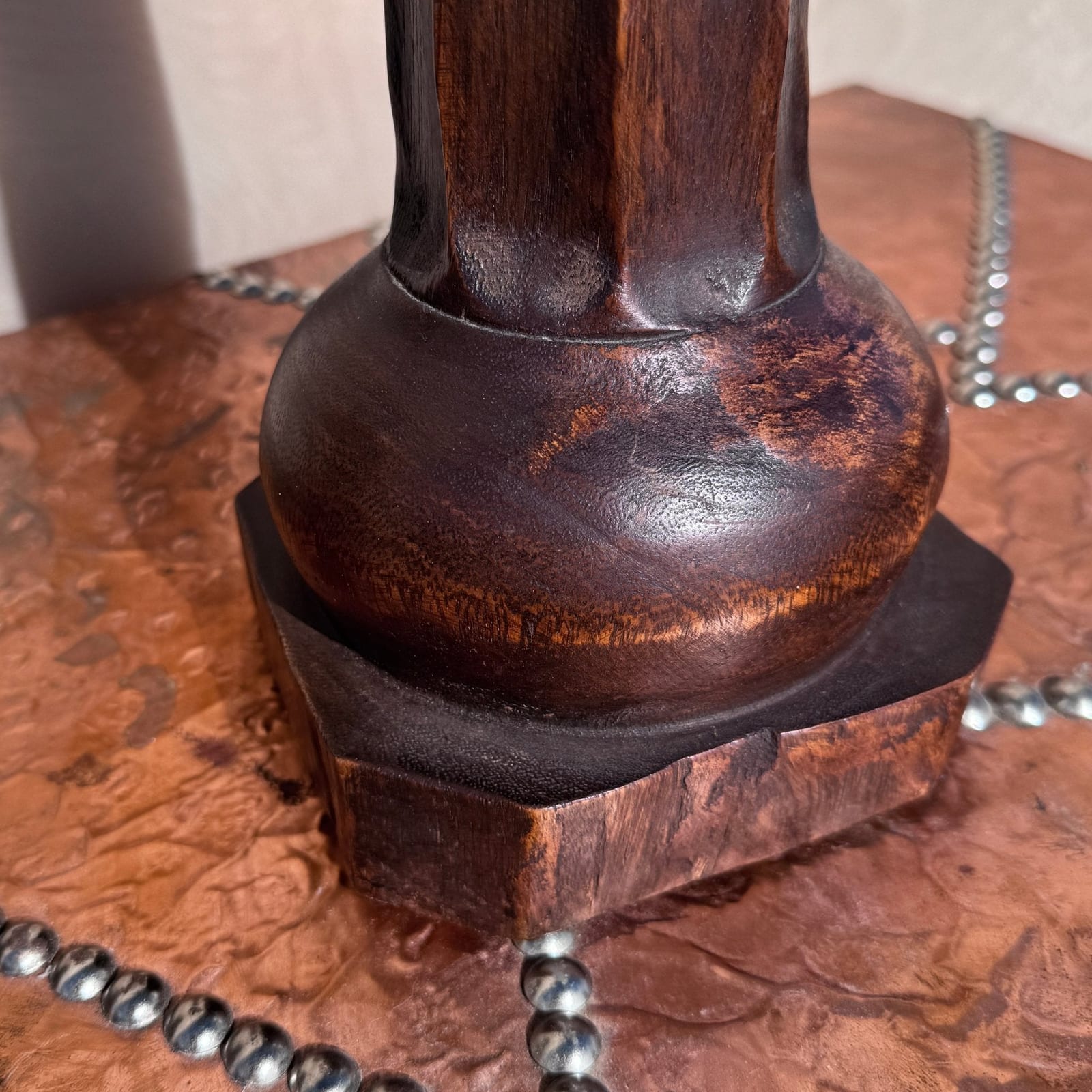 Tall Vintage Hand Carved Wood Scroll Candle Stick - Monte Visión