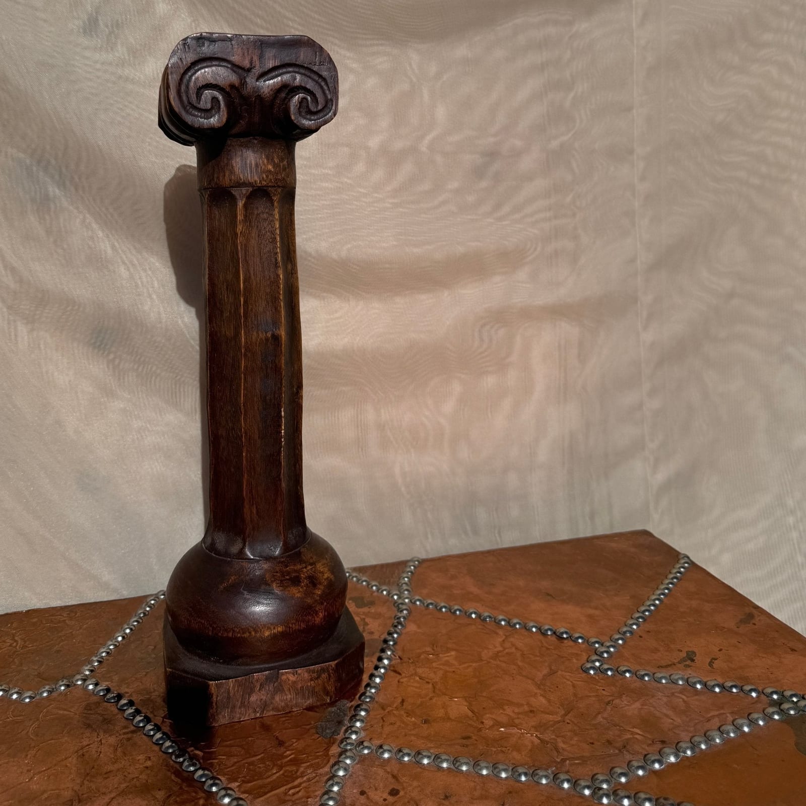 Tall Vintage Hand Carved Wood Scroll Candle Stick - Monte Visión